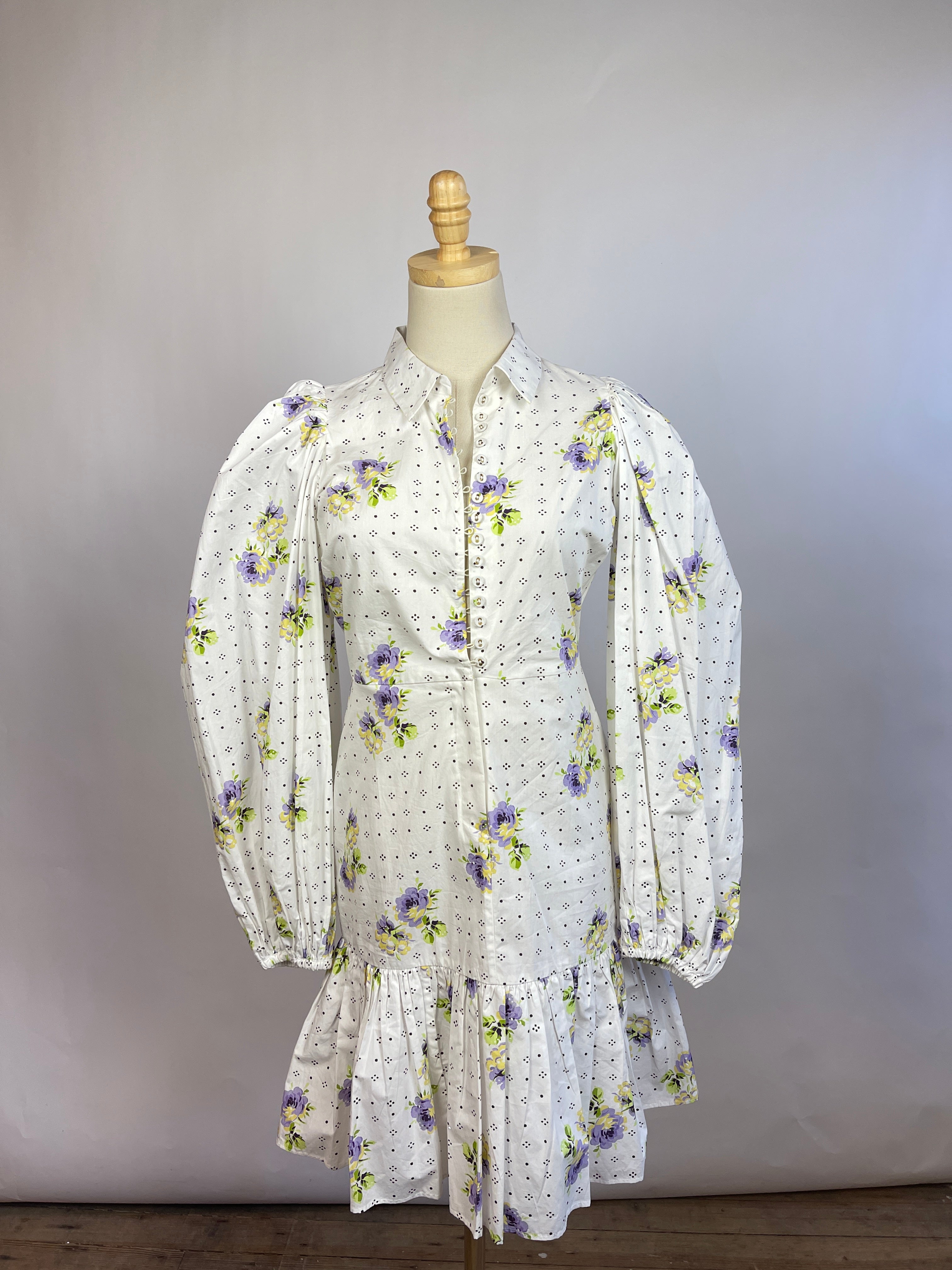 By TiMo "Cotton Button Down Dress" in "Dotted Flower" (S)