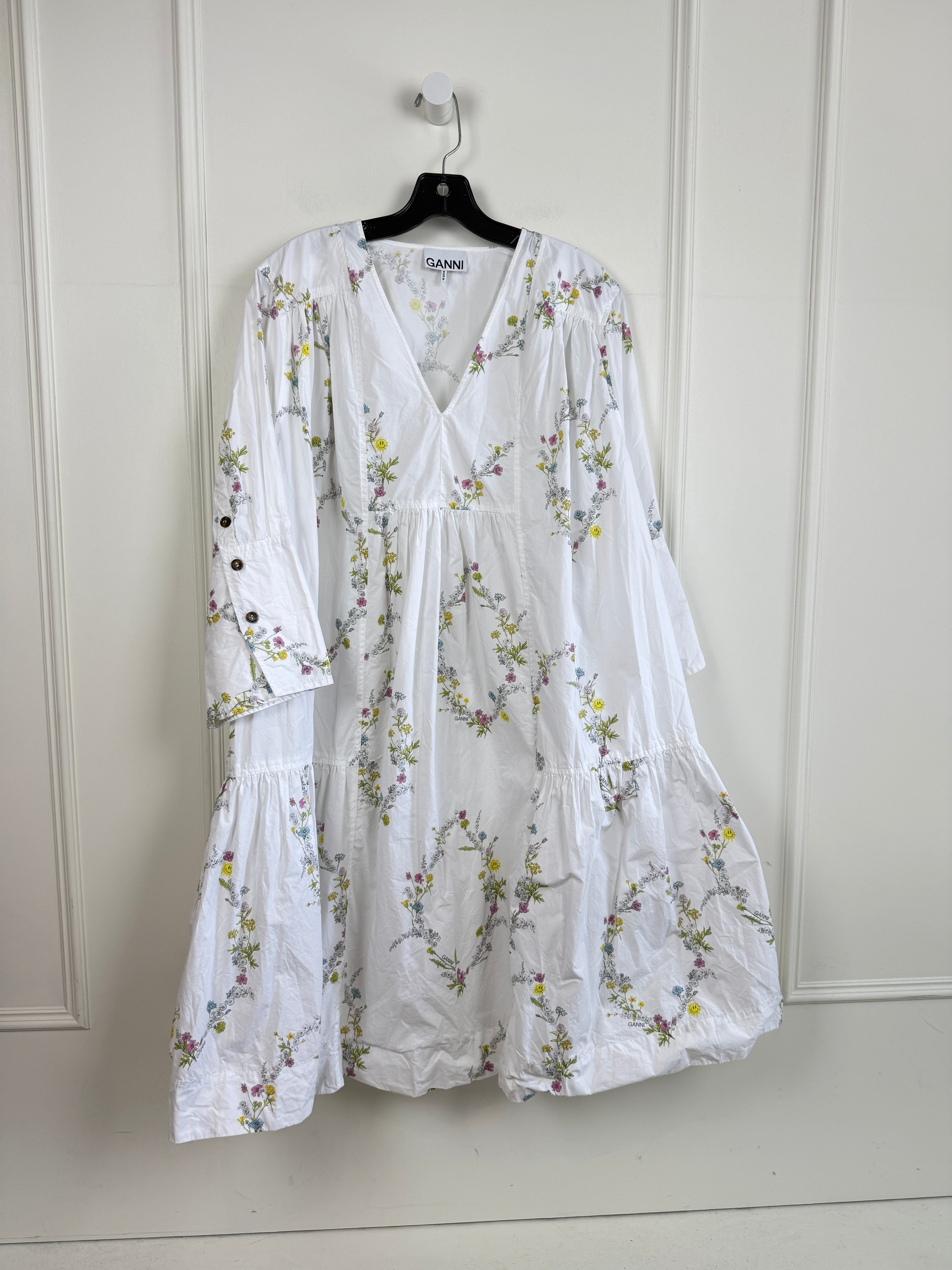 Ganni Tiered Floral-Print Organic Cotton Poplin Mini Dress (L/42)