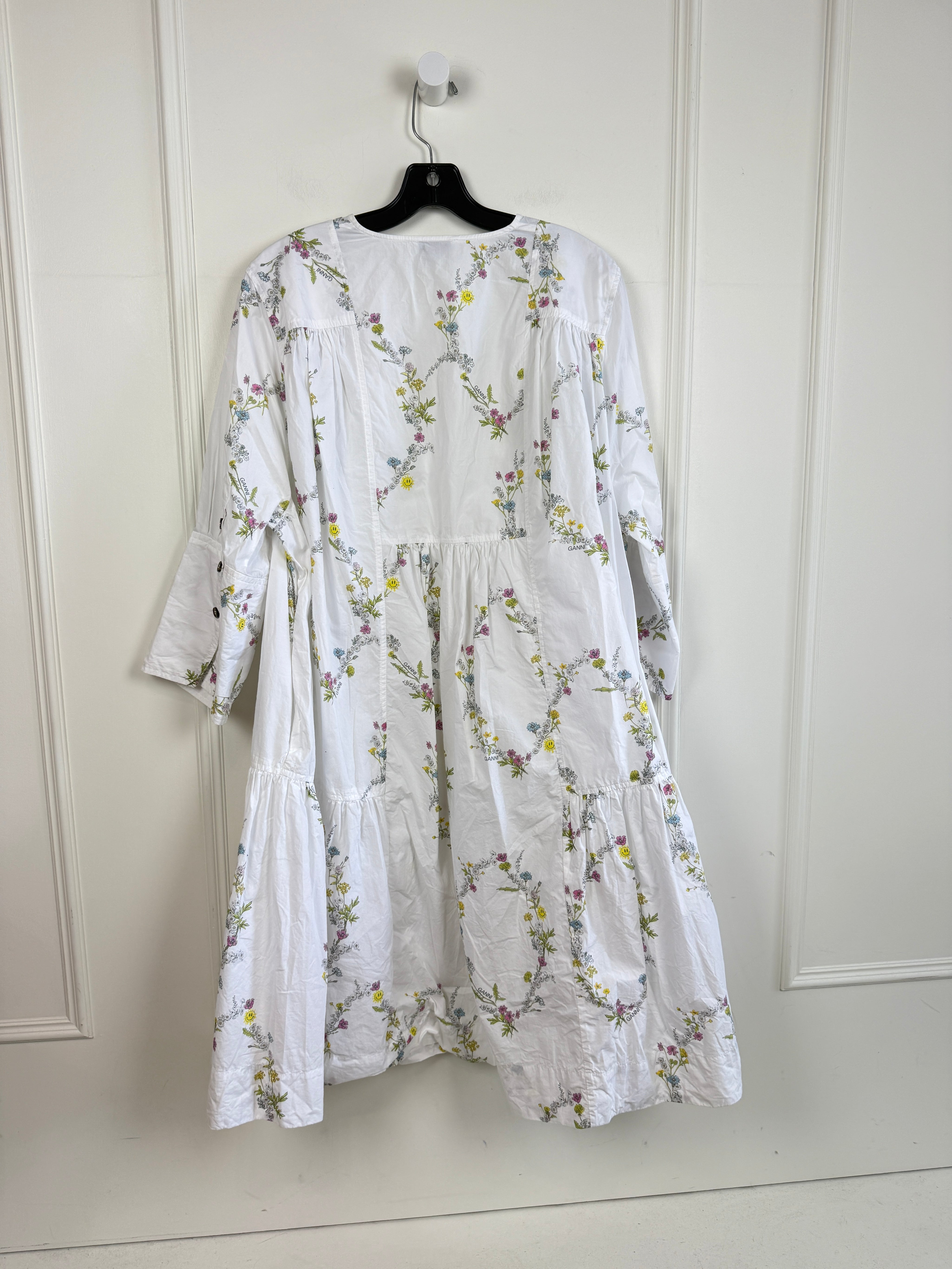 Ganni Tiered Floral-Print Organic Cotton Poplin Mini Dress (L/42)