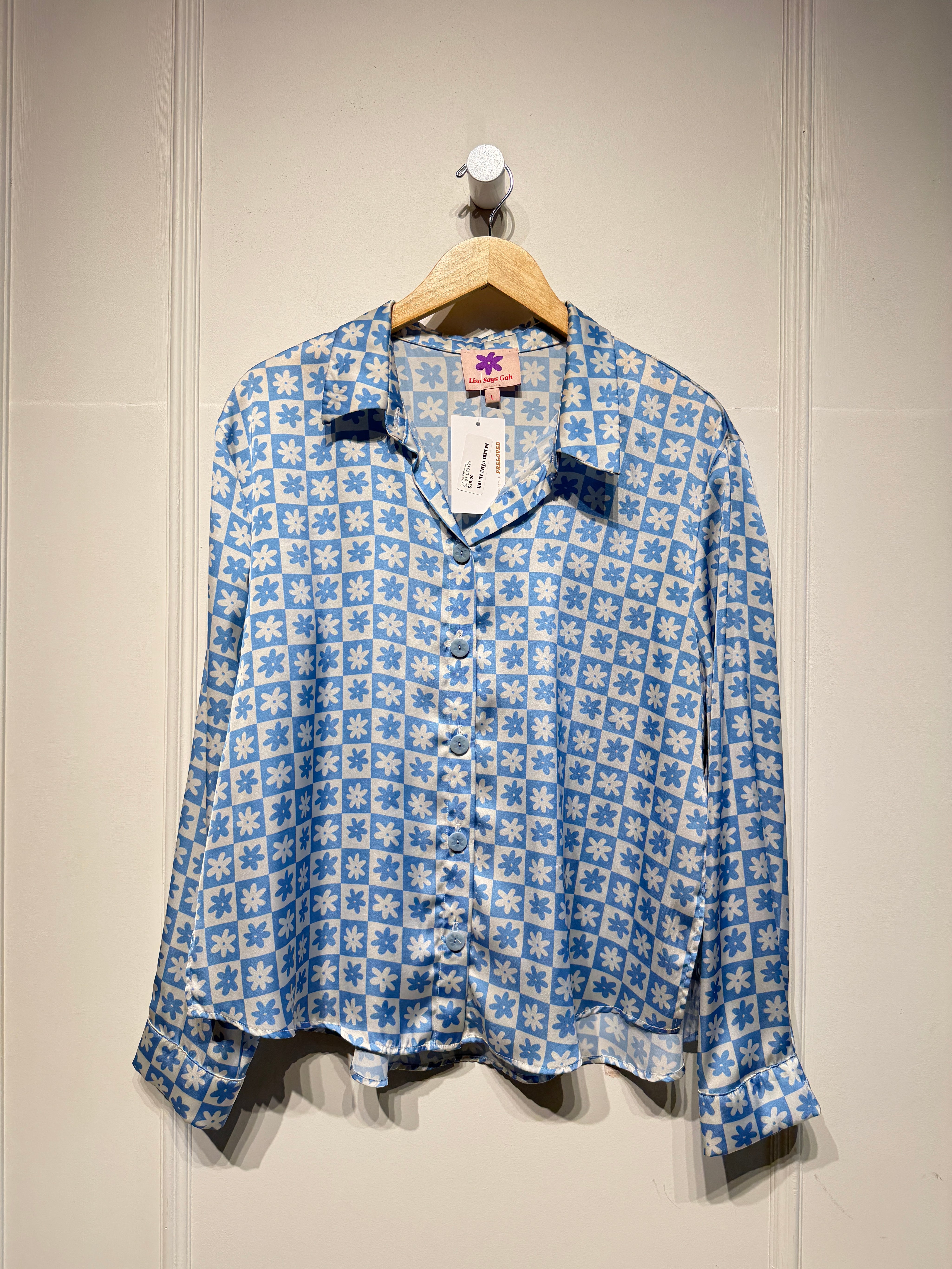 Lisa Says Gah Blue Pattern Top (L)