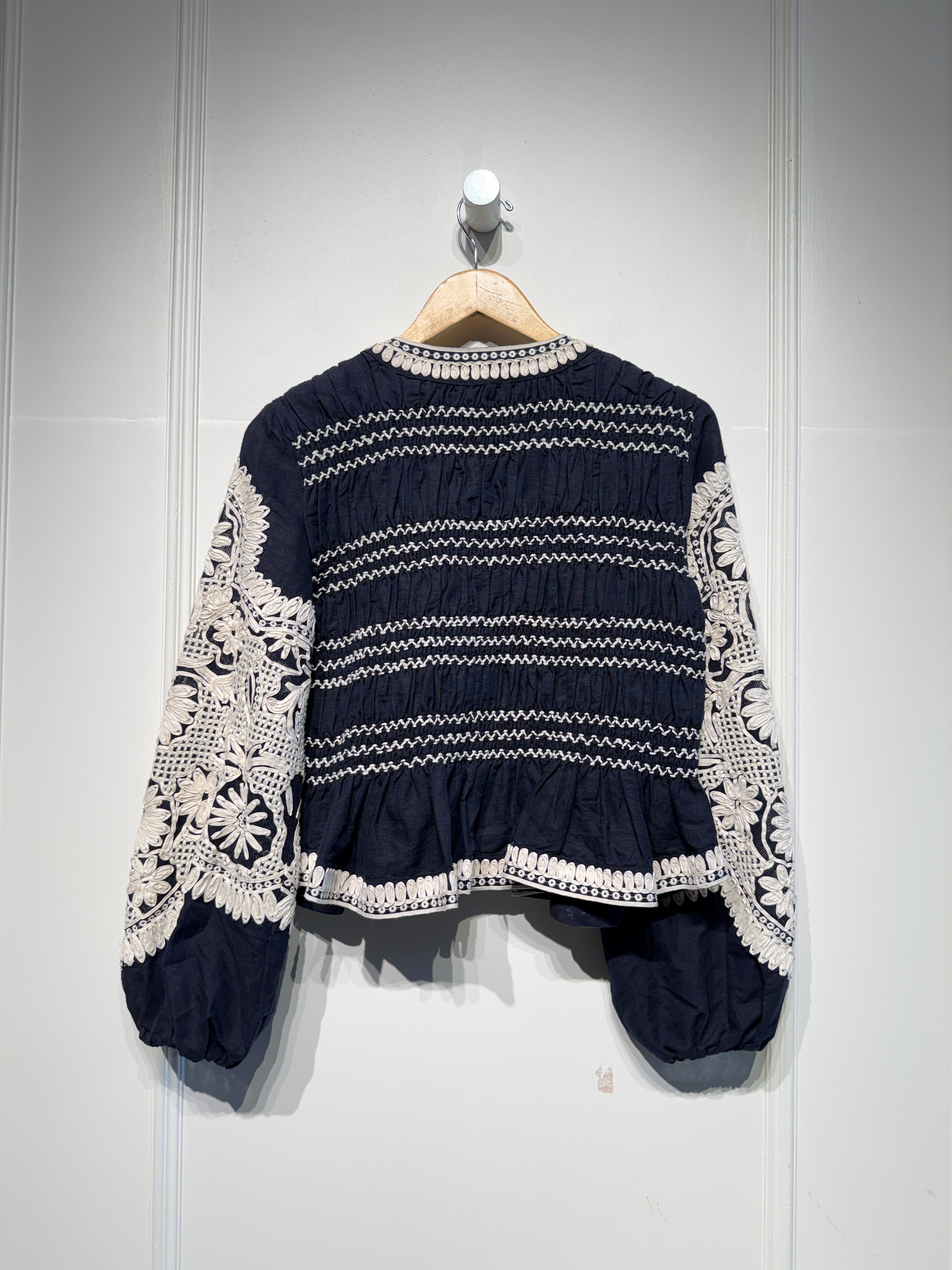 Veronica Beard Embroidered Navy Top (S)