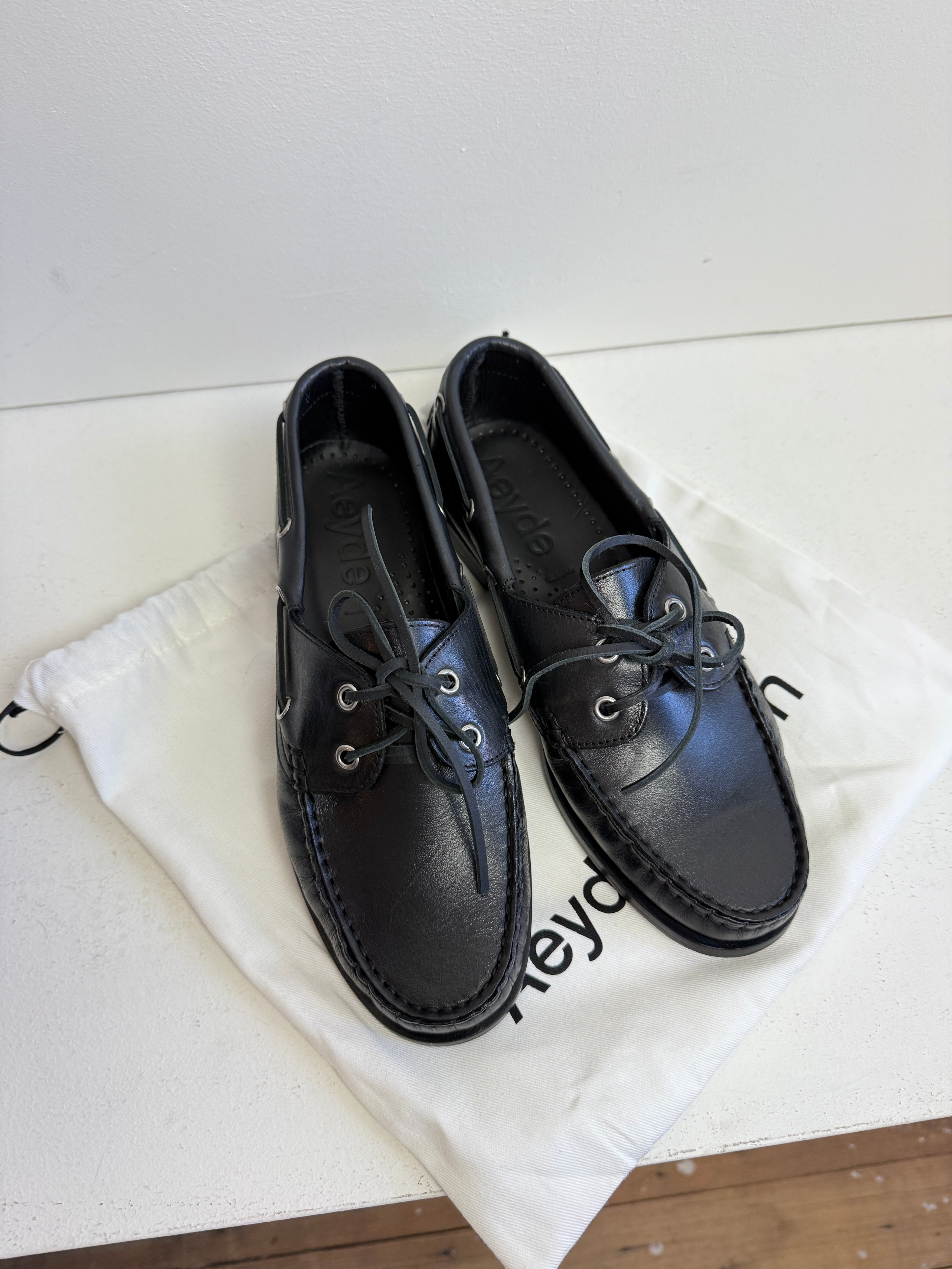 Aeyde Black Boat Shoes (39)