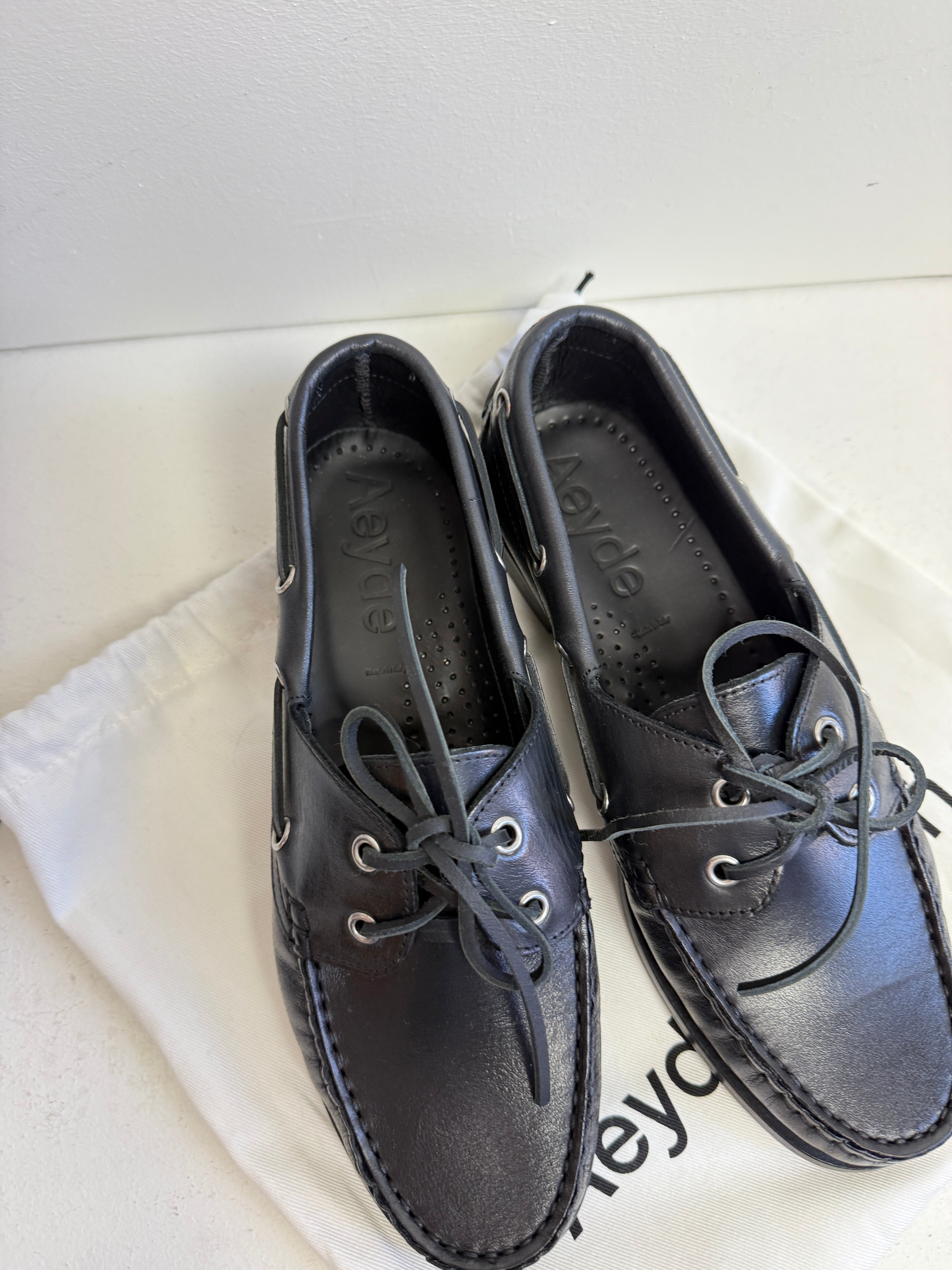Aeyde Black Boat Shoes (39)