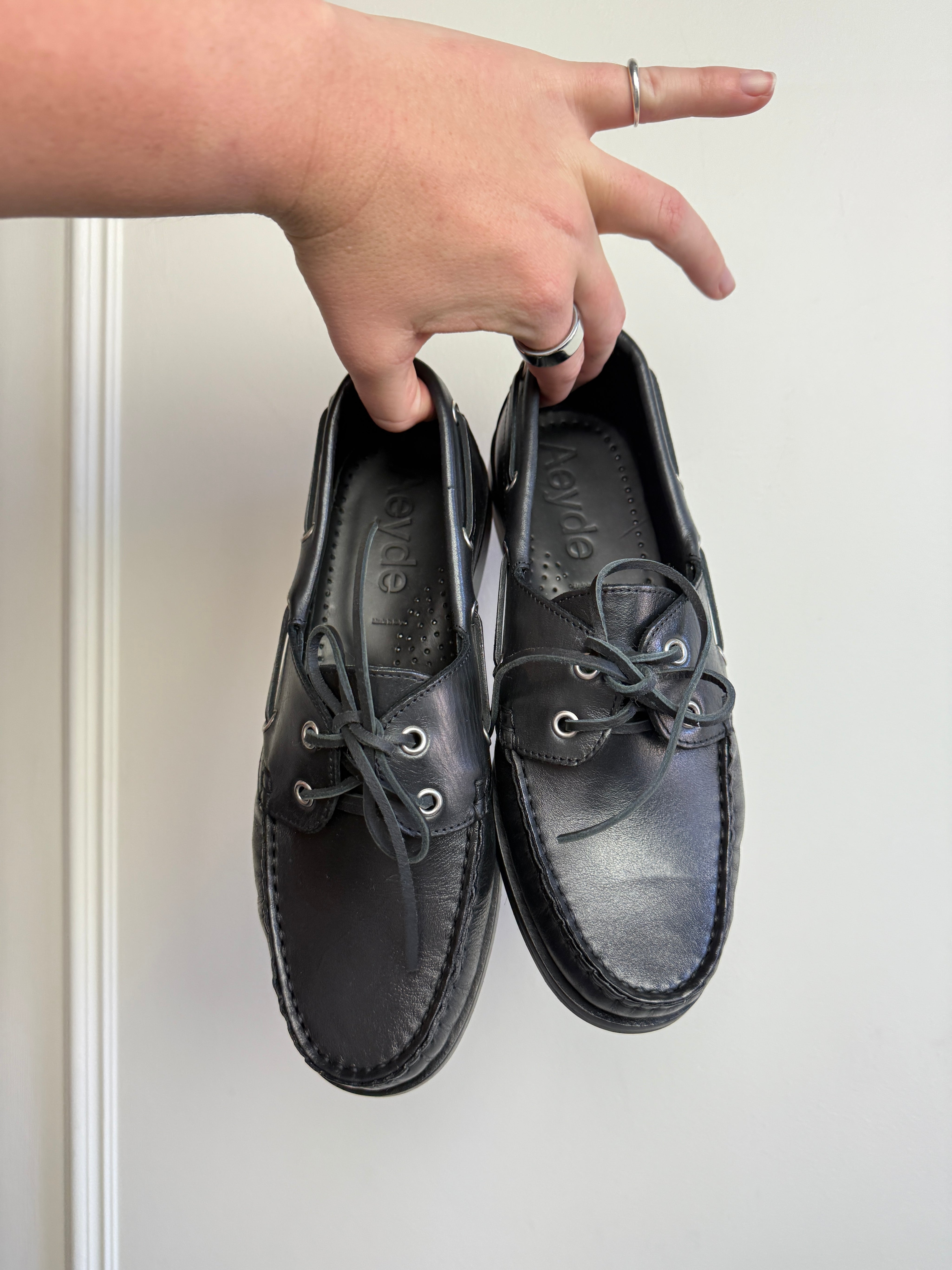 Aeyde Black Boat Shoes (39)