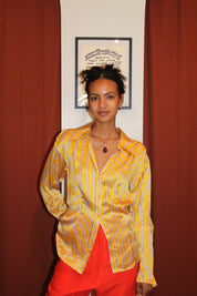 Equipment Silk Yellow Striped Blouse (S)
