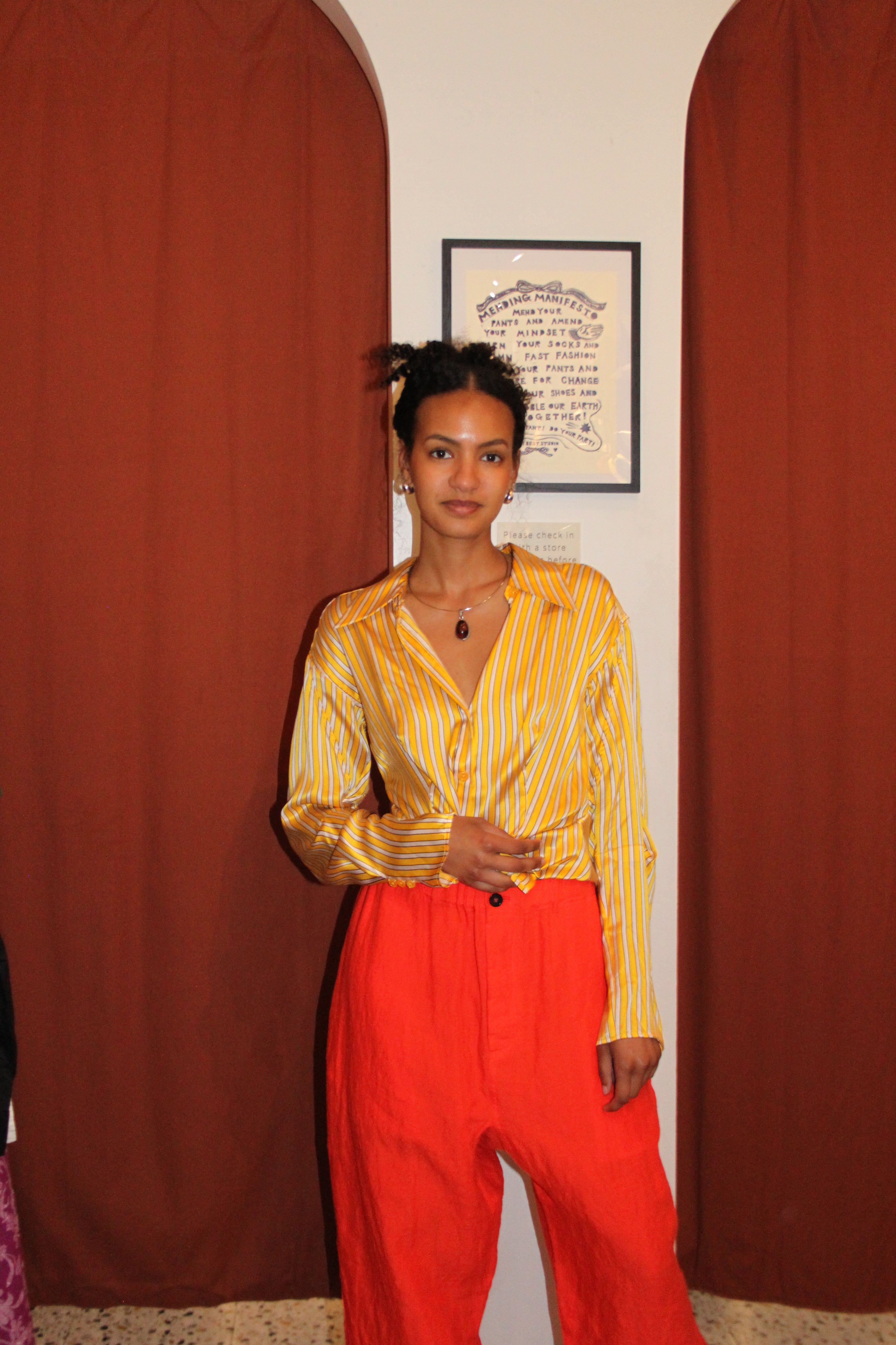 Equipment Silk Yellow Striped Blouse (S)