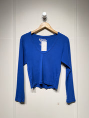 Big Bud Press Blue Ribbed V-Neck Tee (M)