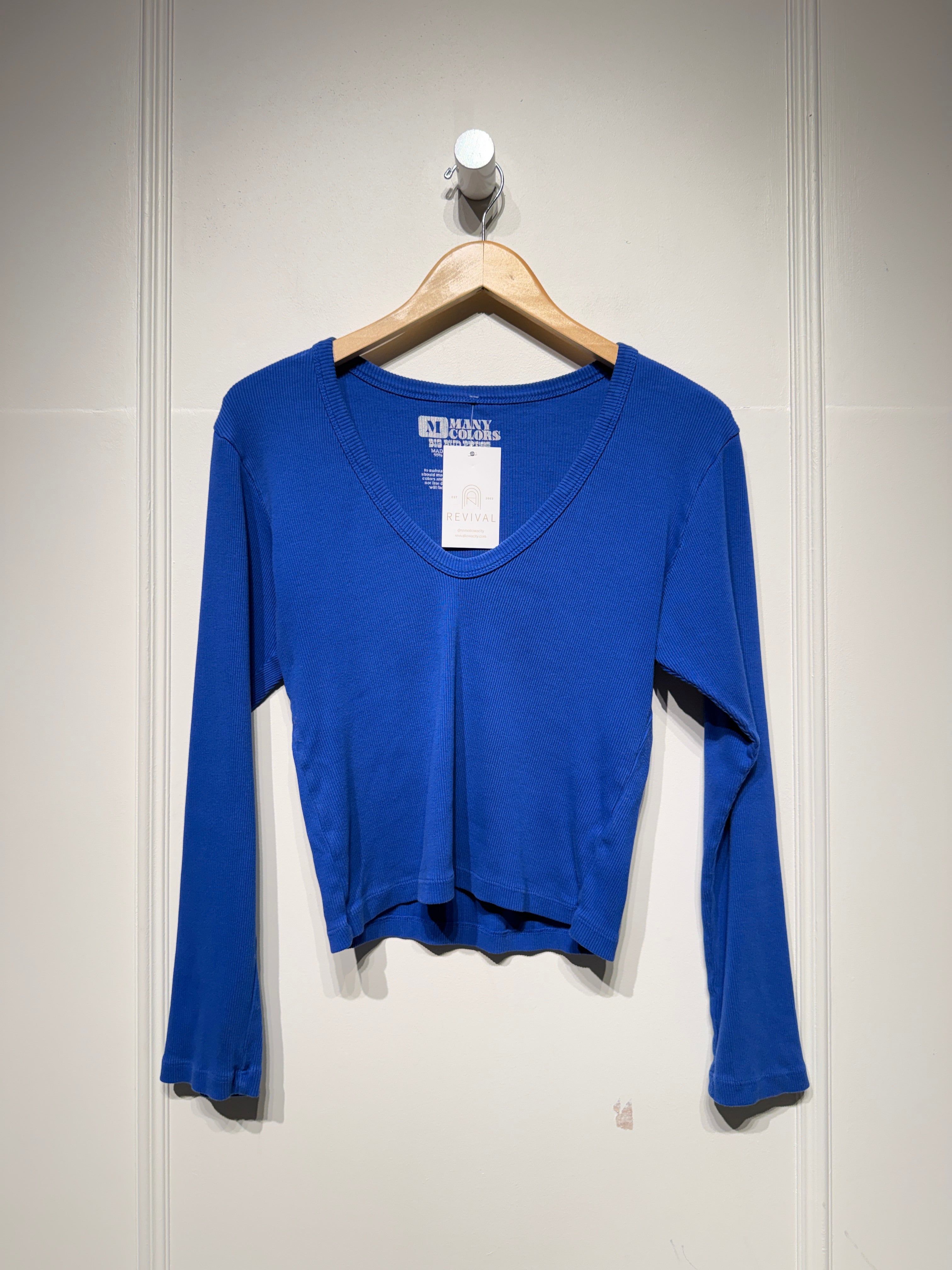 Big Bud Press Blue Ribbed V-Neck Tee (M)