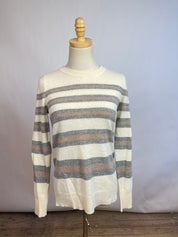 White + Warren Cream Striped Cashmere (S)