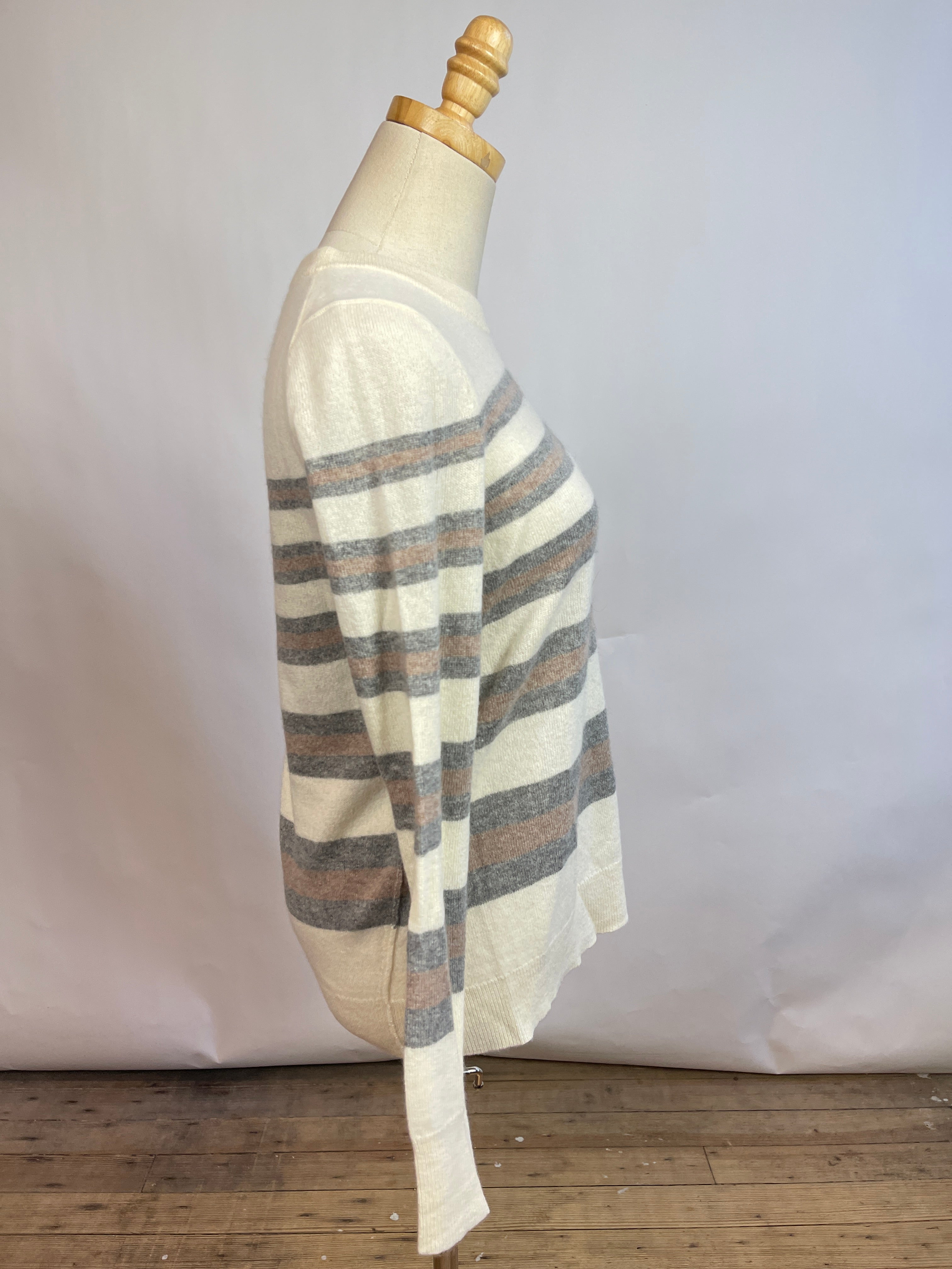 White + Warren Cream Striped Cashmere (S)