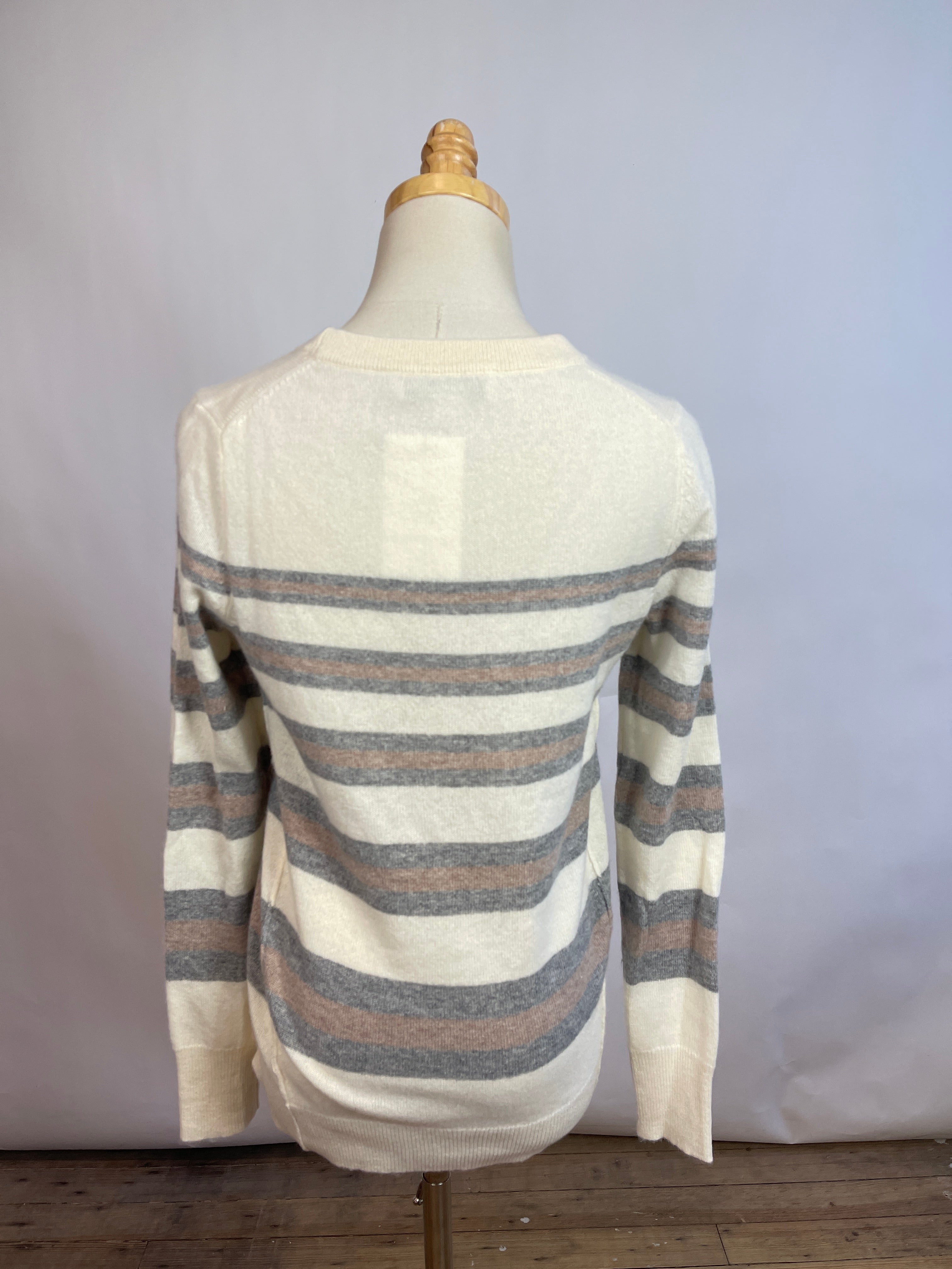 White + Warren Cream Striped Cashmere (S)