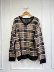 Noongoons Plaid V Neck Sweater (XL)