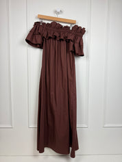 La Double J Brown Off the Shoulder Ruffle Dress (L)