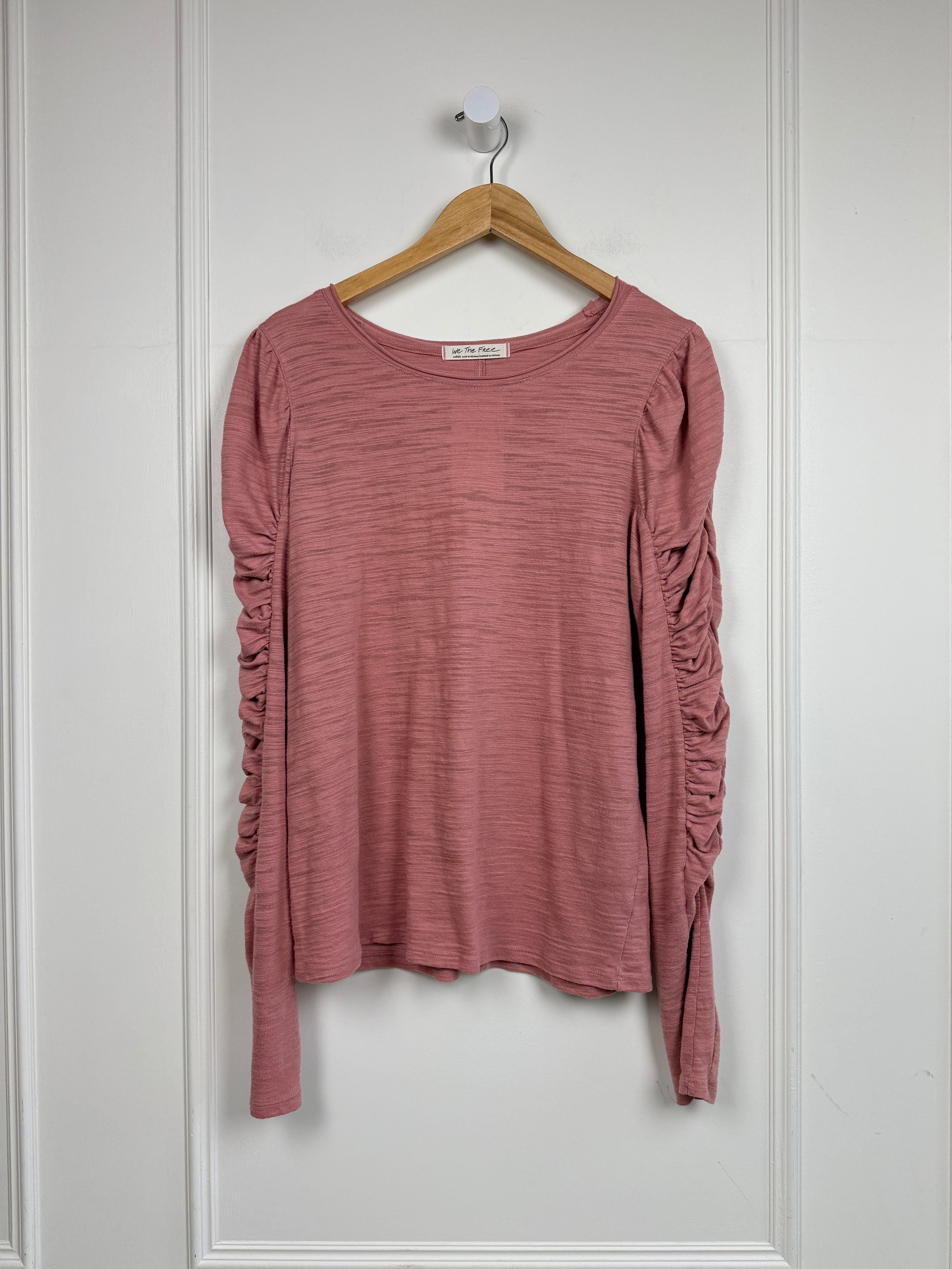 Free People Pink Rouched Sleeve Top (L)