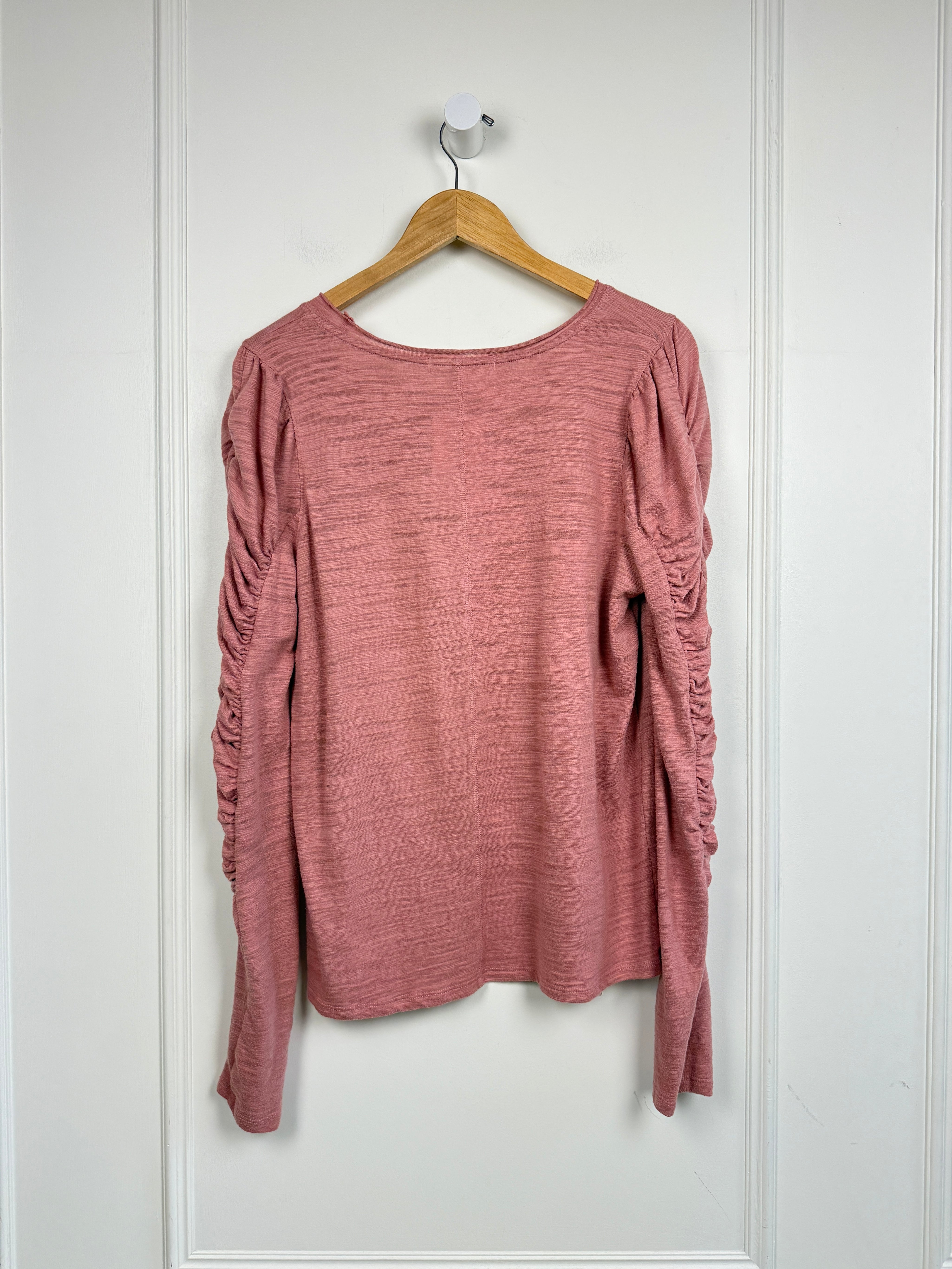 Free People Pink Rouched Sleeve Top (L)