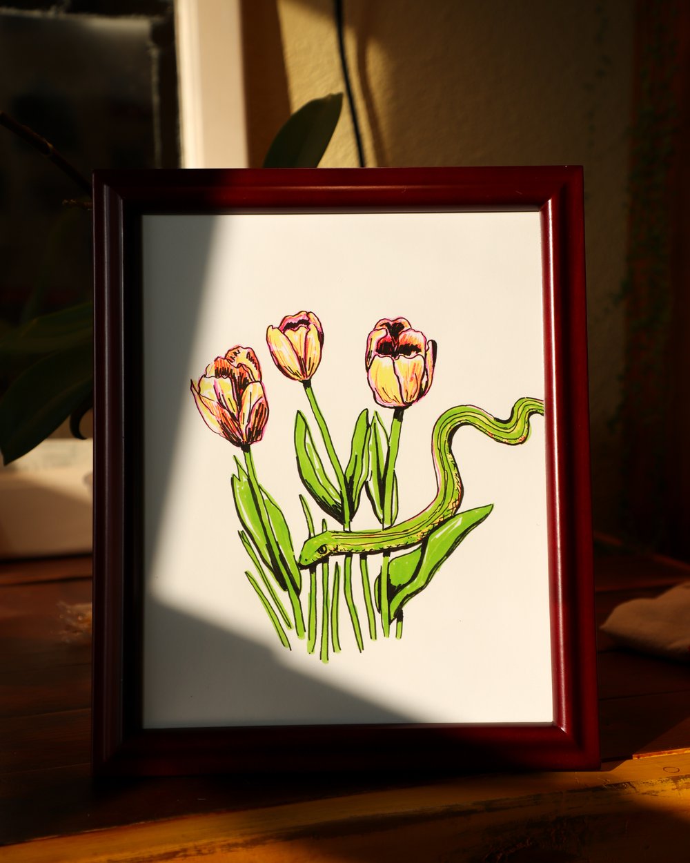 Refuge Studios Iowa City - Garter Snake Among Tulips Print