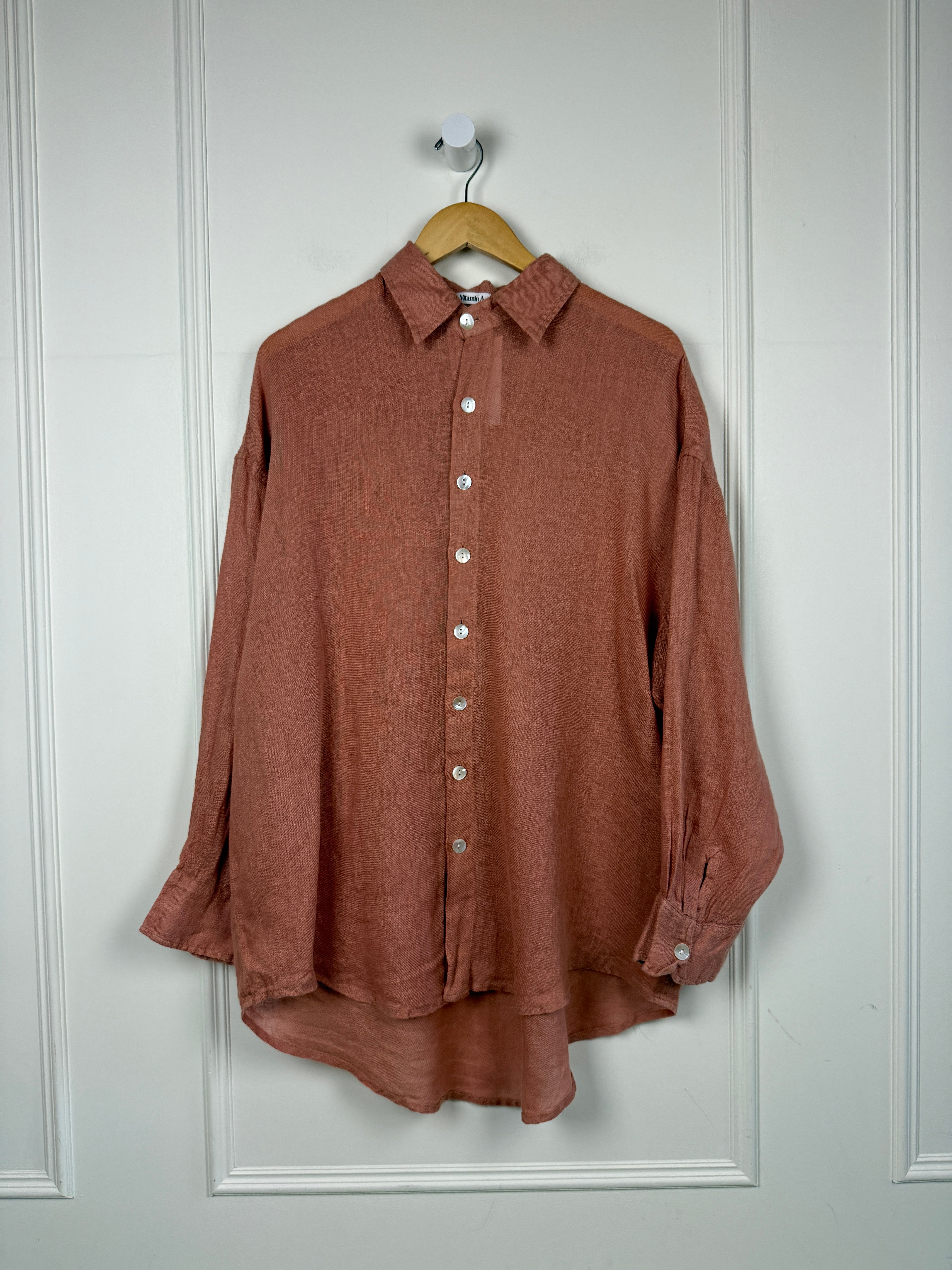 Vitamin A Peach Linen Playa Linen Boyfriend Shirt (M)