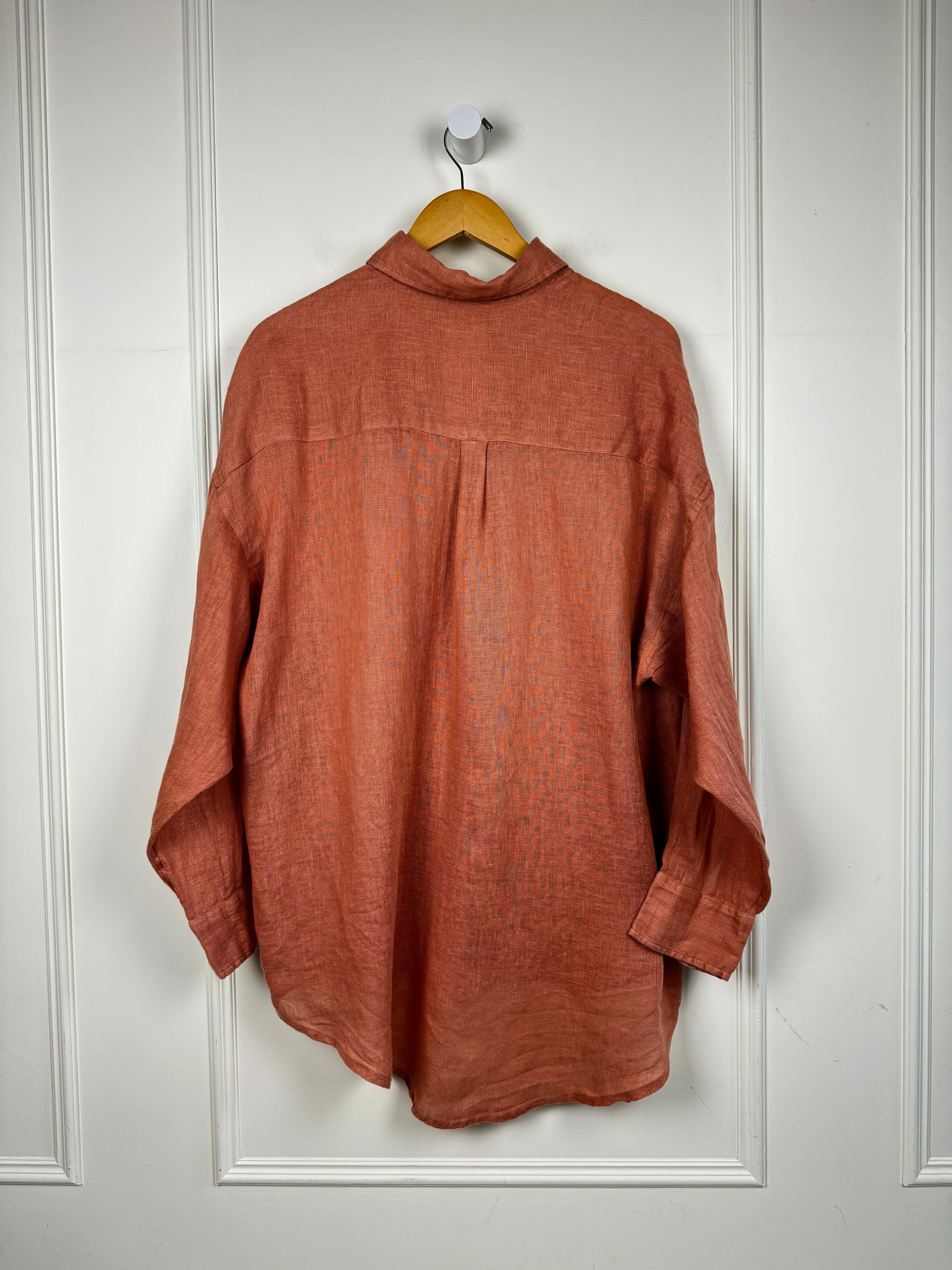 Vitamin A Peach Linen Playa Linen Boyfriend Shirt (M)