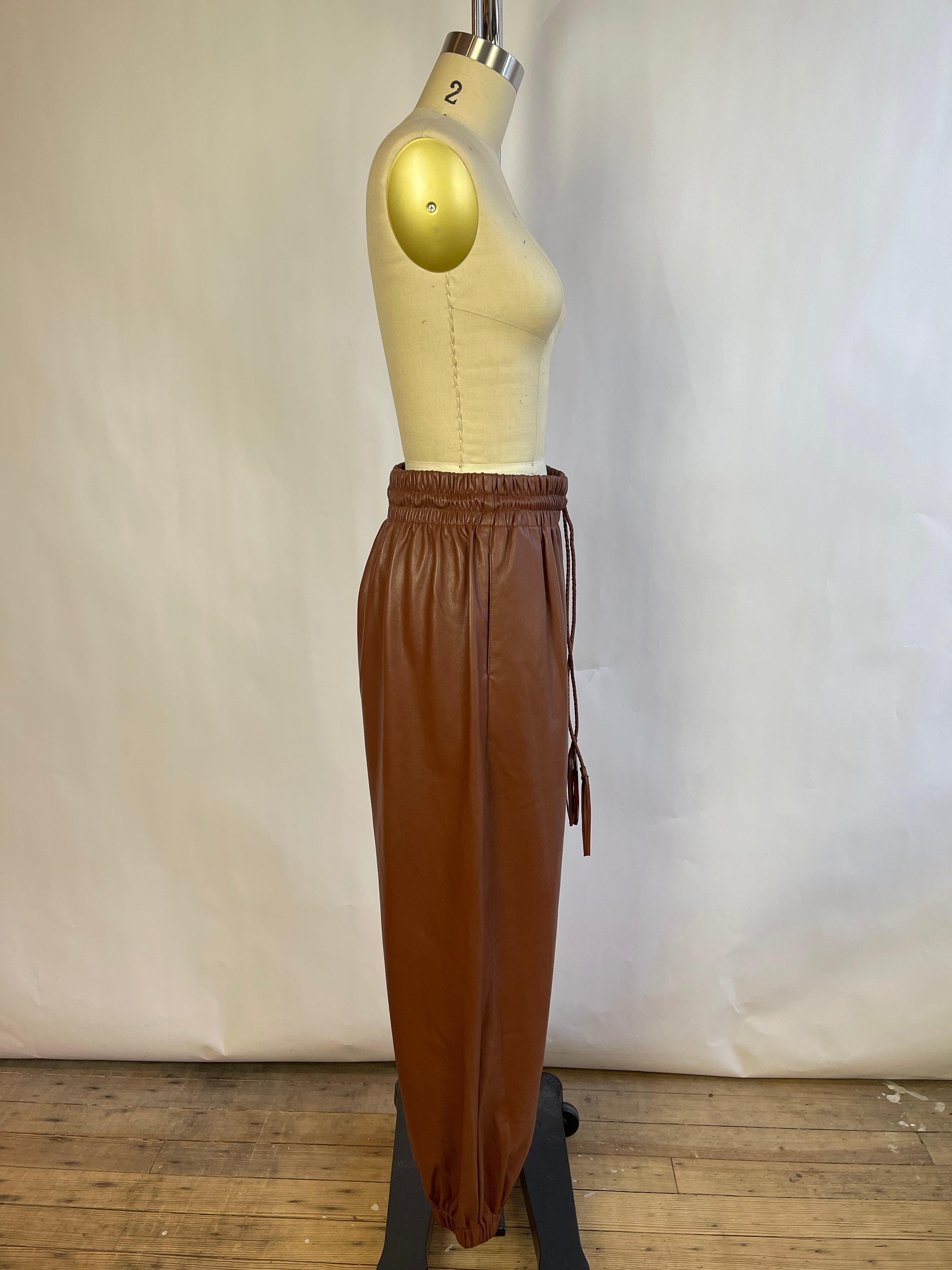 Mother Brown Faux Leather Joggers (M)