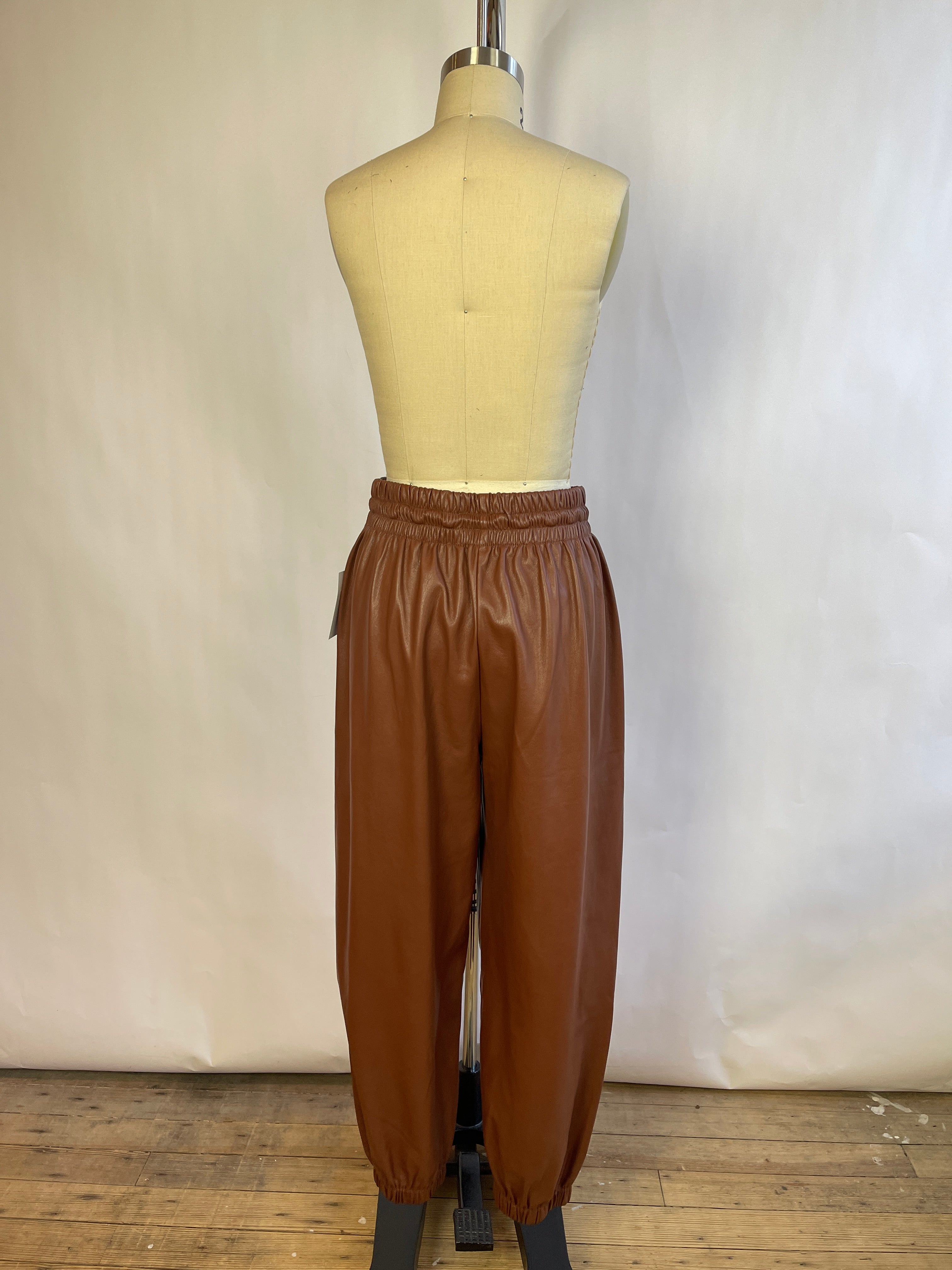 Mother Brown Faux Leather Joggers (M)