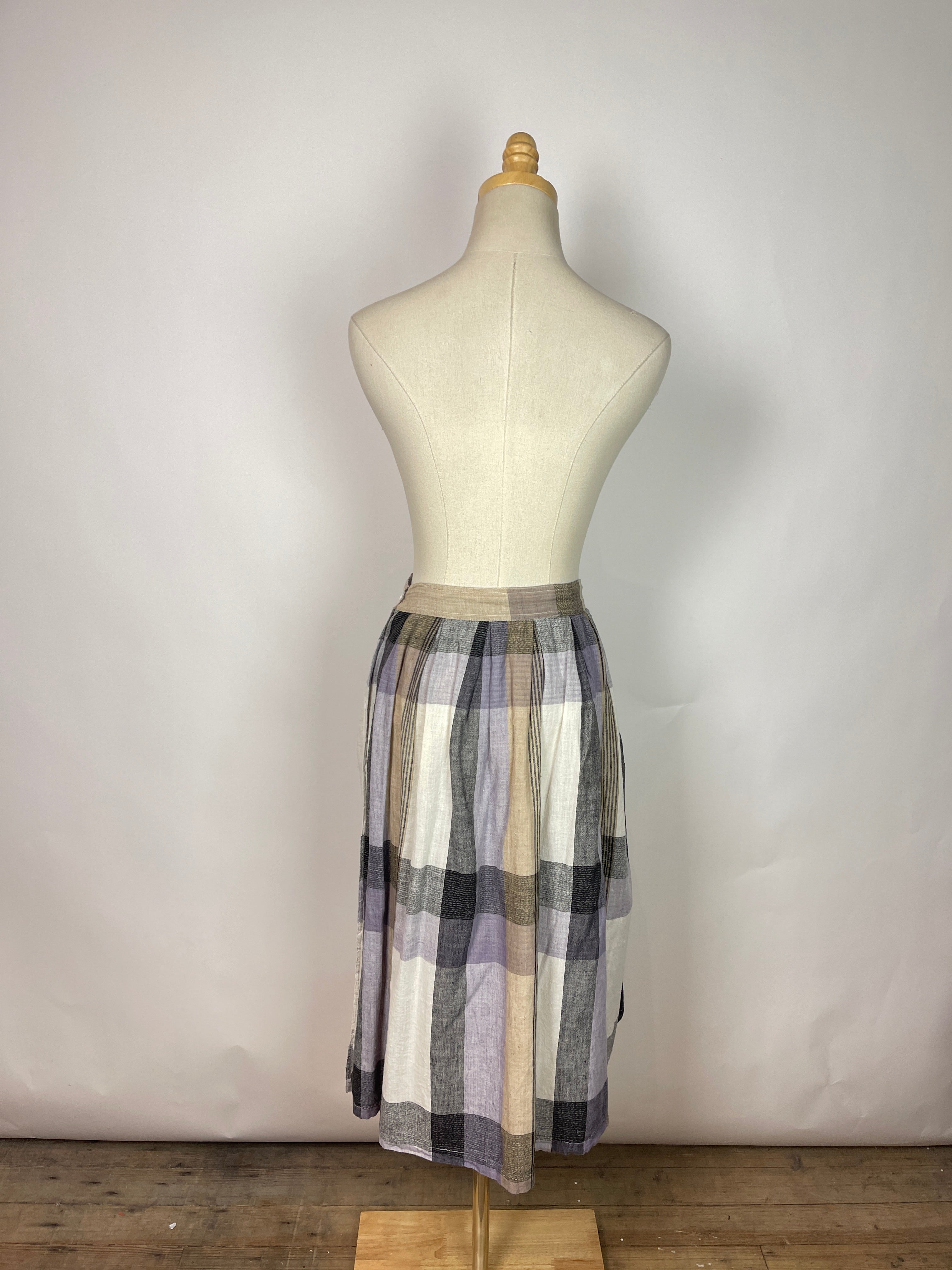 Vintage Plaid Linen Skirt (XS)