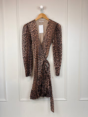 Ganni Mesh Cheetah Wrap Dress (S)