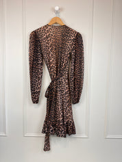 Ganni Mesh Cheetah Wrap Dress (S)