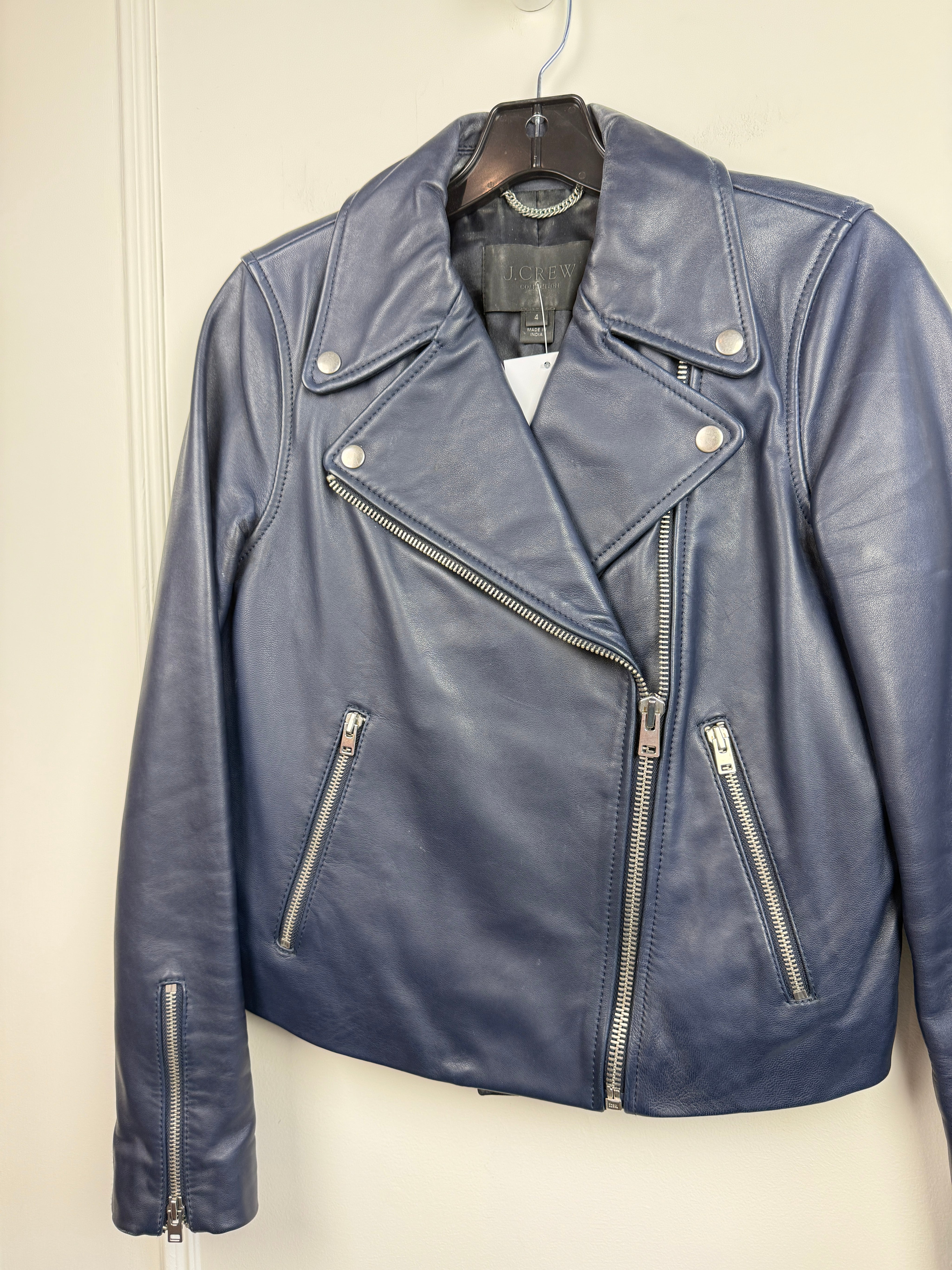 J Crew Collection Navy Leather Jacket (4/S)