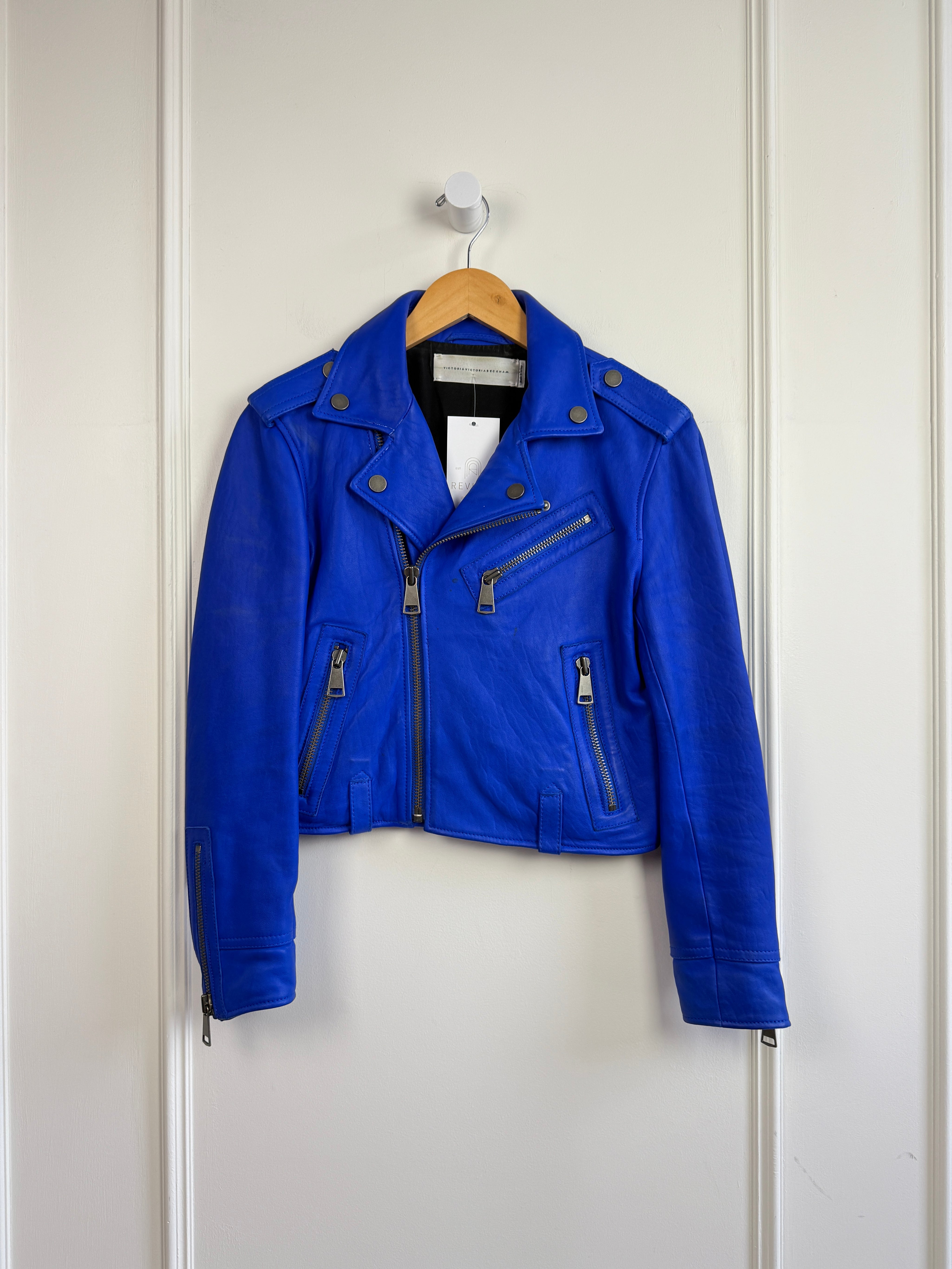 Victoria Beckham Cobalt Blue Leather Jacket (S)