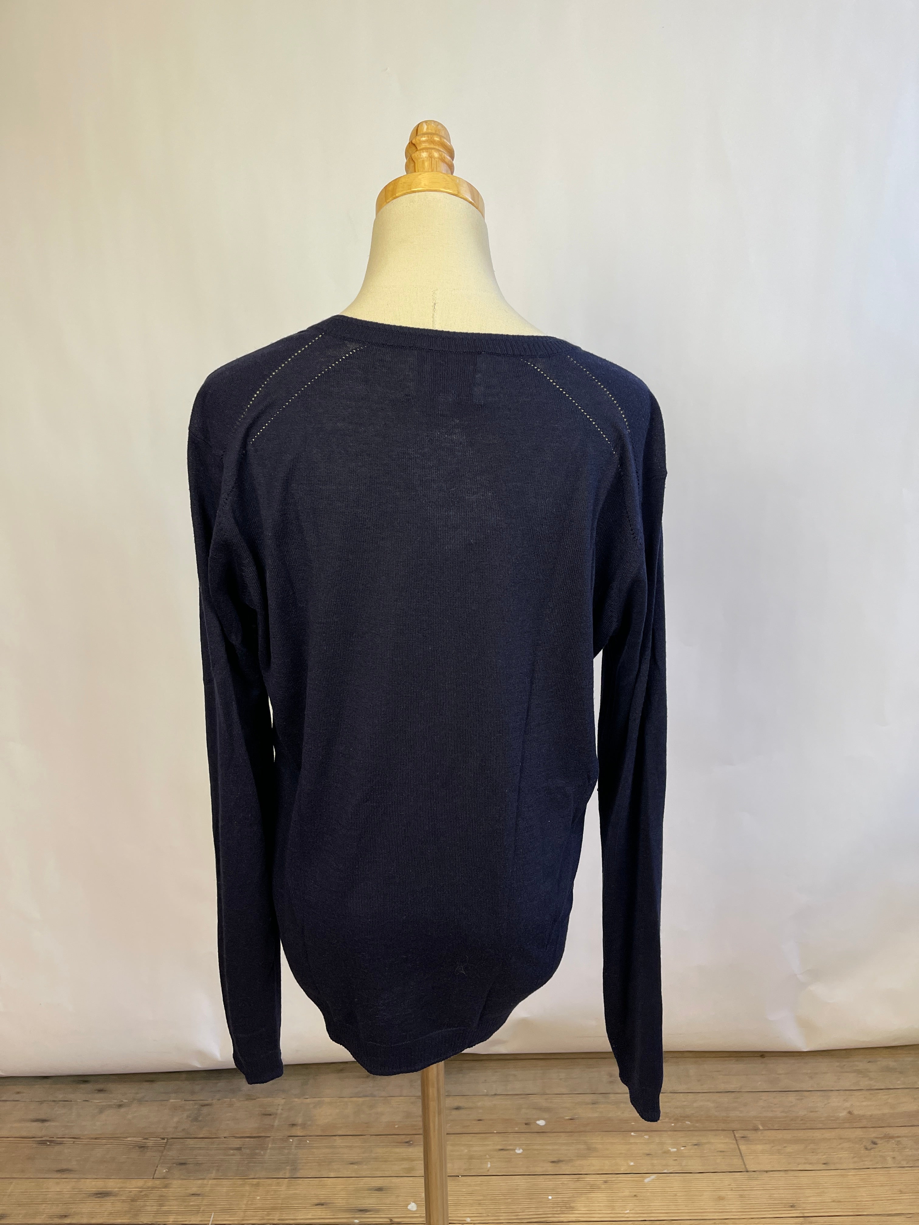 FINE Paris Navy Silk / Cashmere V Neck Sweater (M)