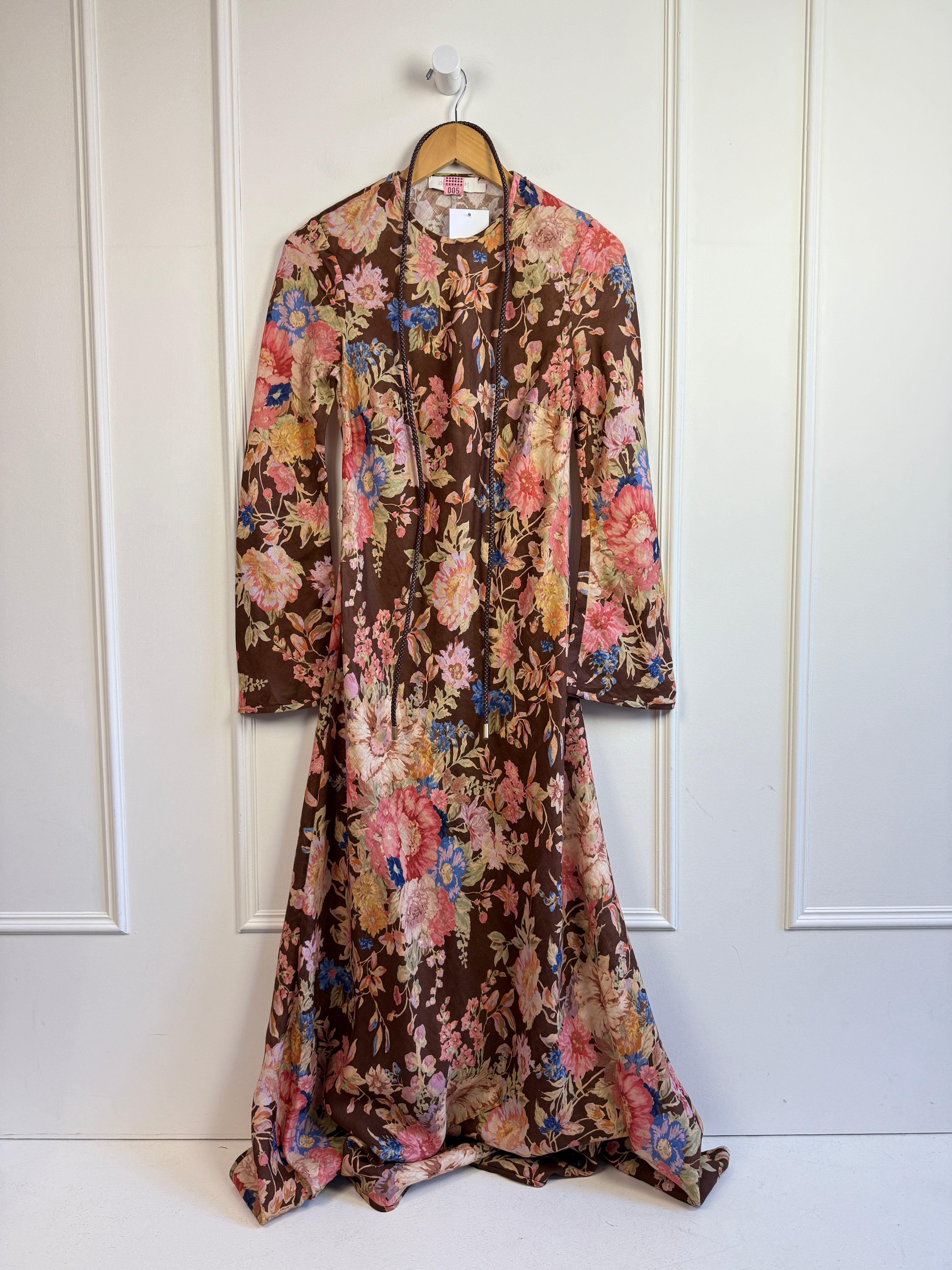 Zimmerman August Brown Linen Floral Dress (S)