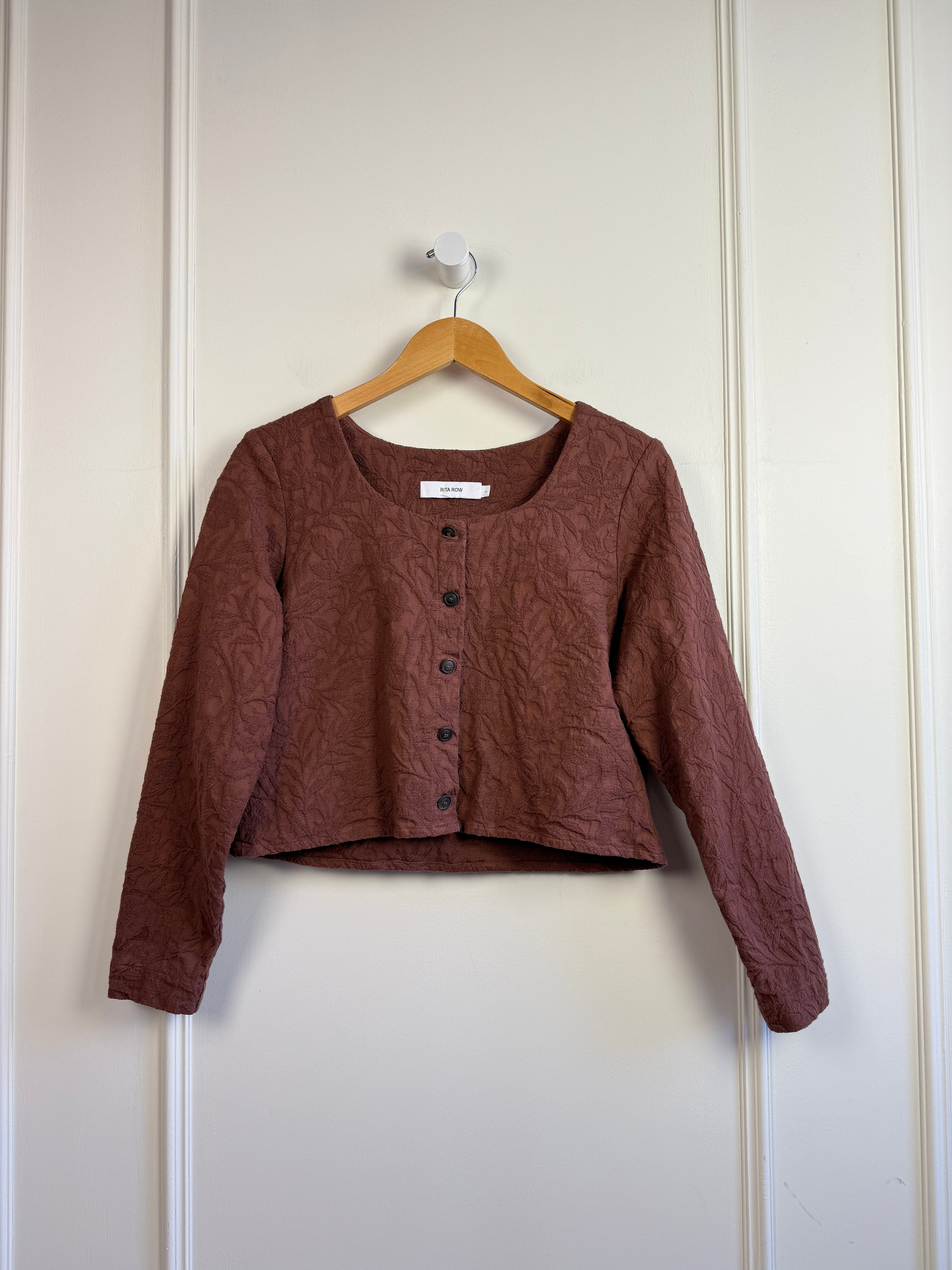 Rita Row Brown Textured Long Sleeve Button Up (L)