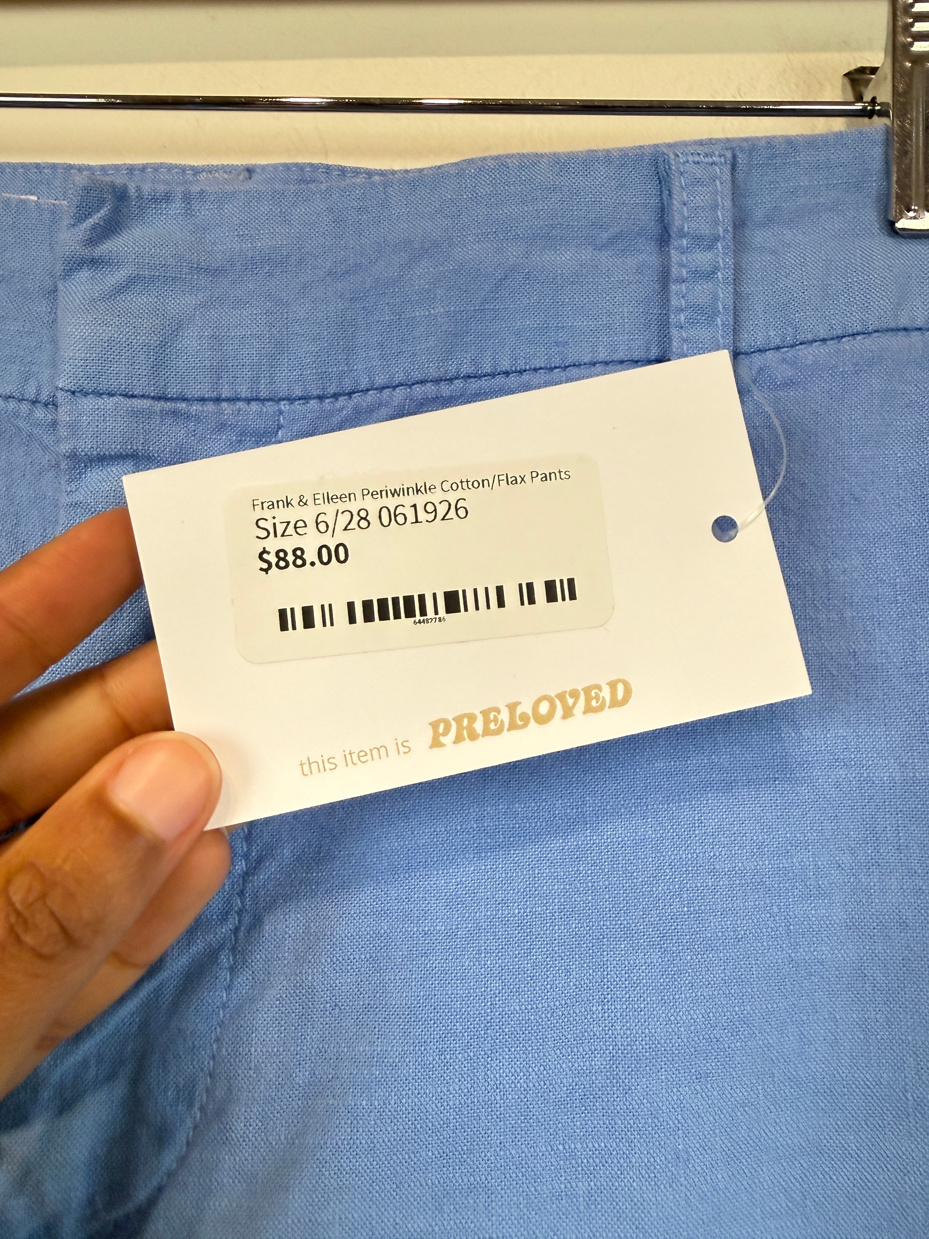 Frank & Eileen Periwinkle Cotton/Flax Pants (6/28)