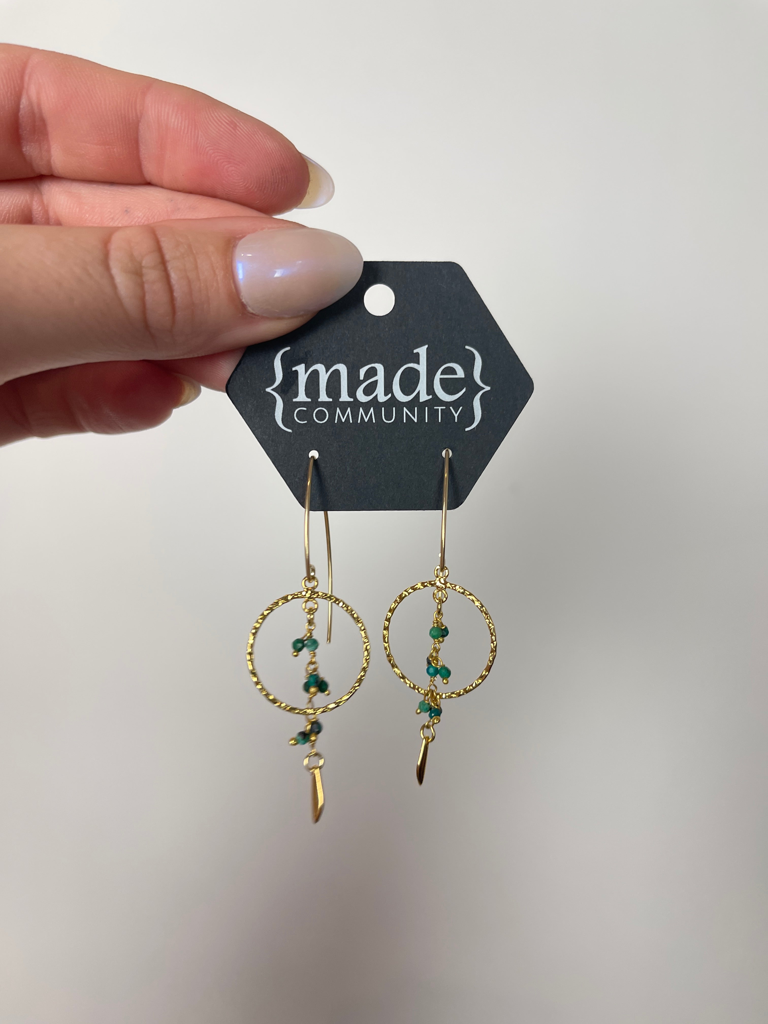 {made} community - Double Circle Teal Drop Earring