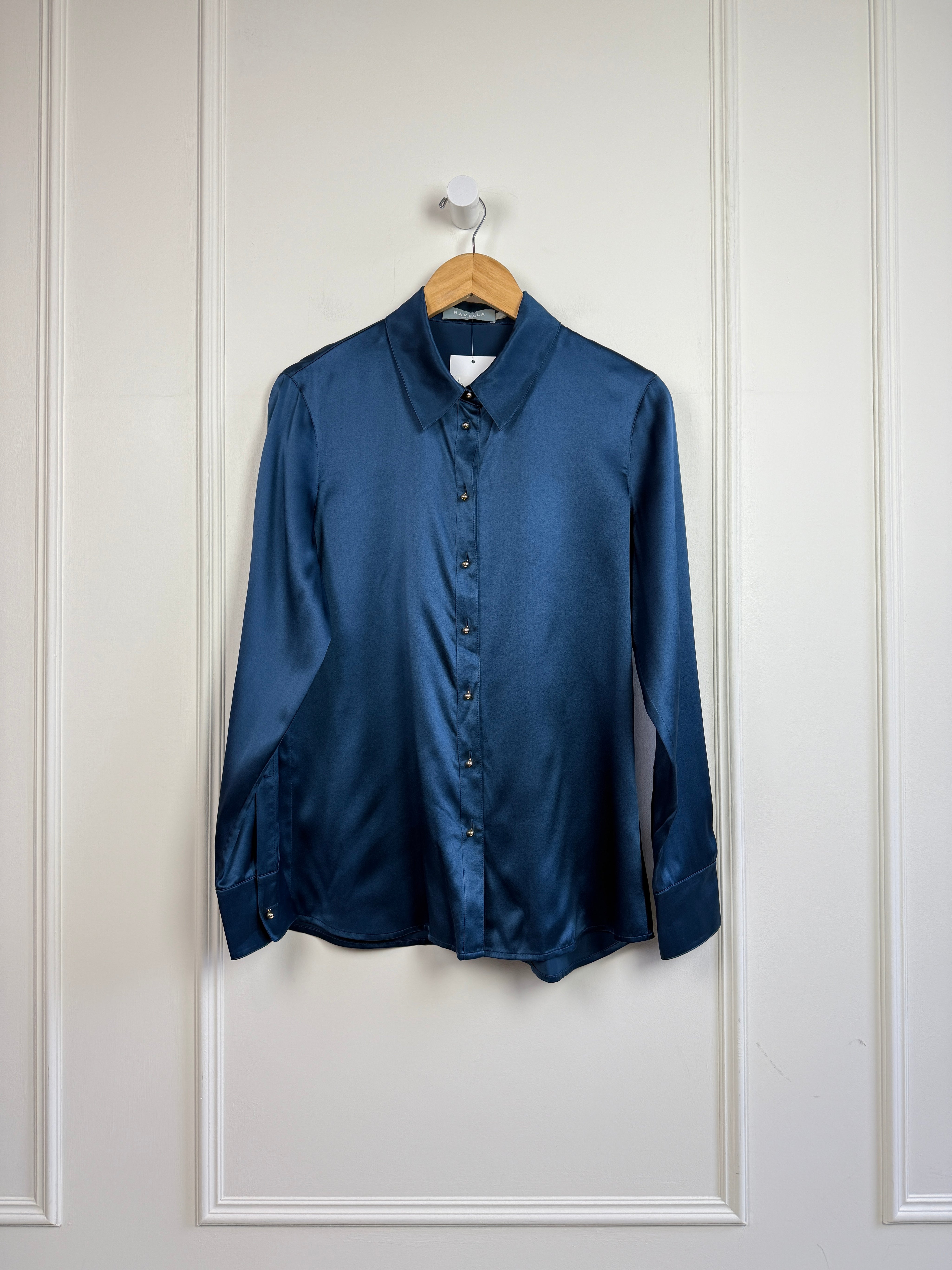 Ravella Blue Silk Button Down (S)