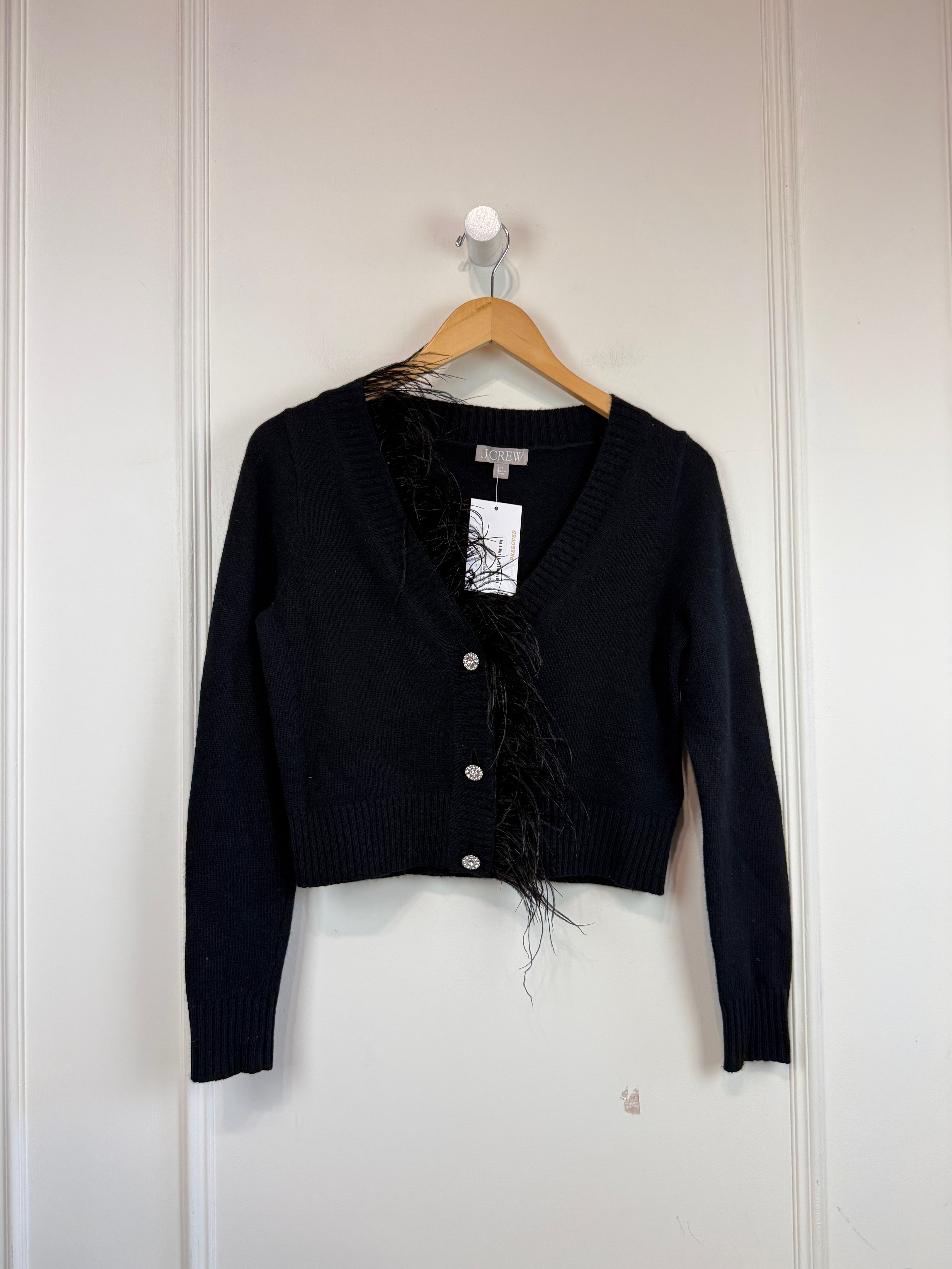 J Crew Black Feather Front Cardigan (XS)