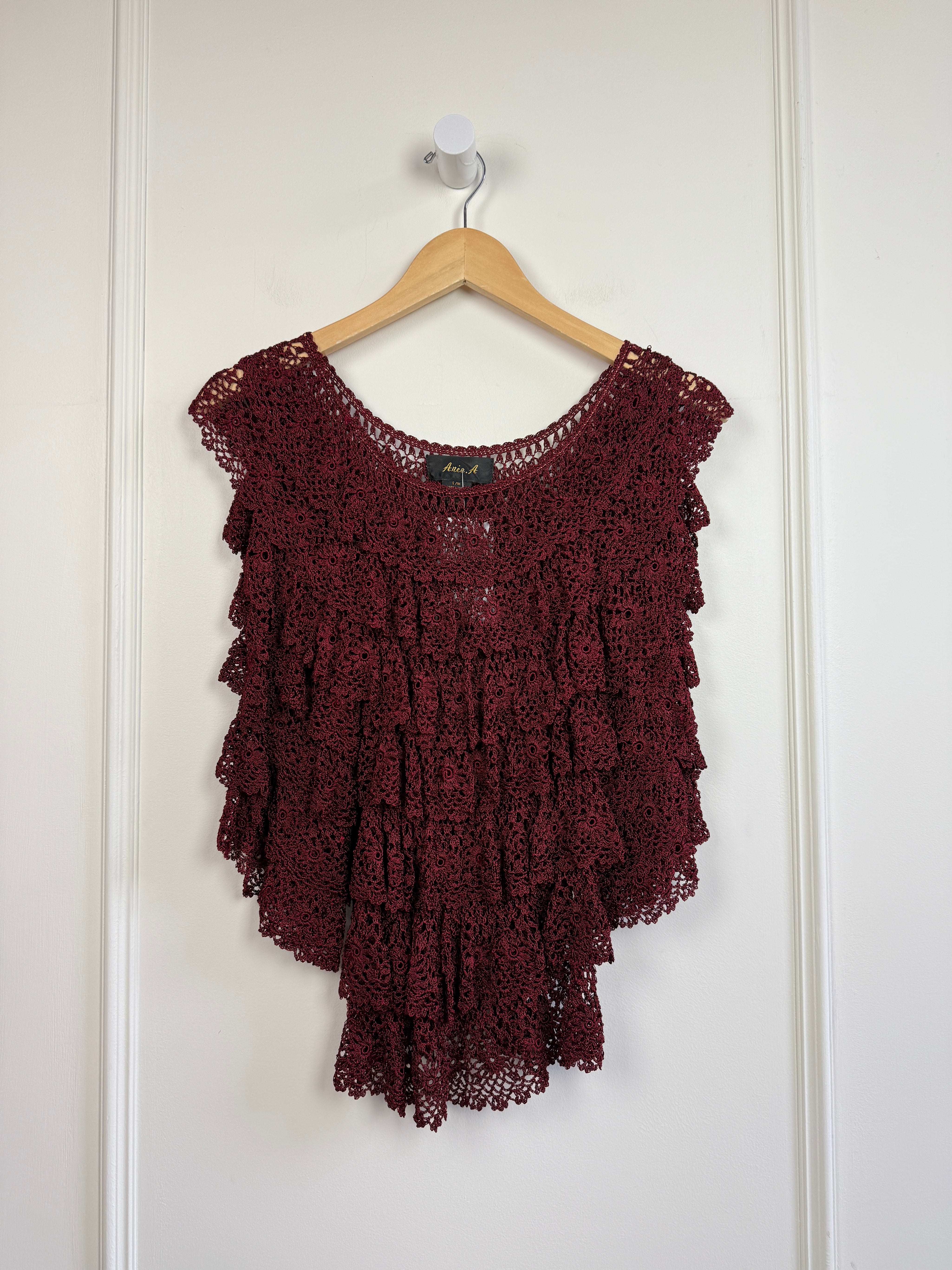 Vintage Red Tiered Crochet Top (S)