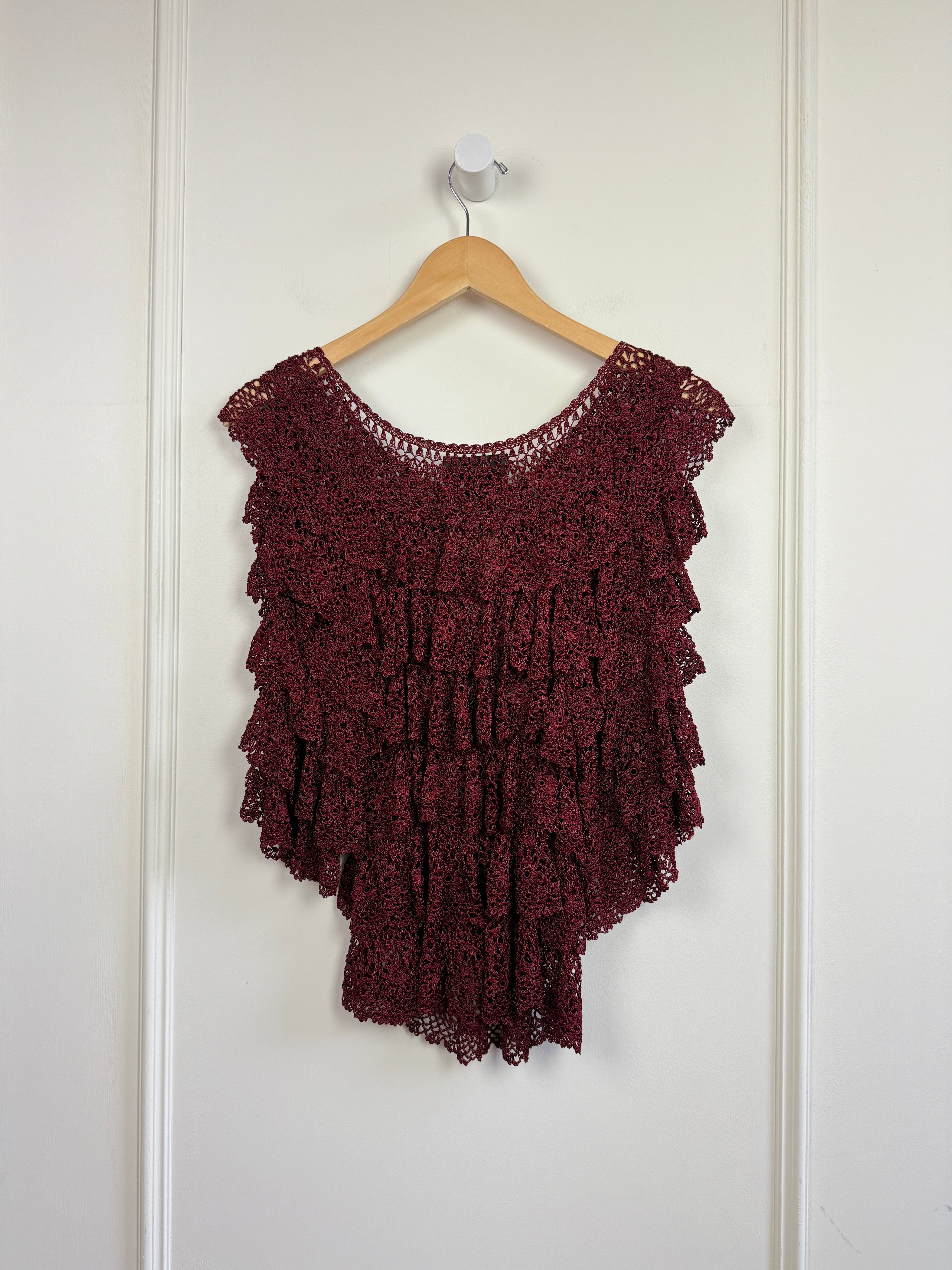 Vintage Red Tiered Crochet Top (S)