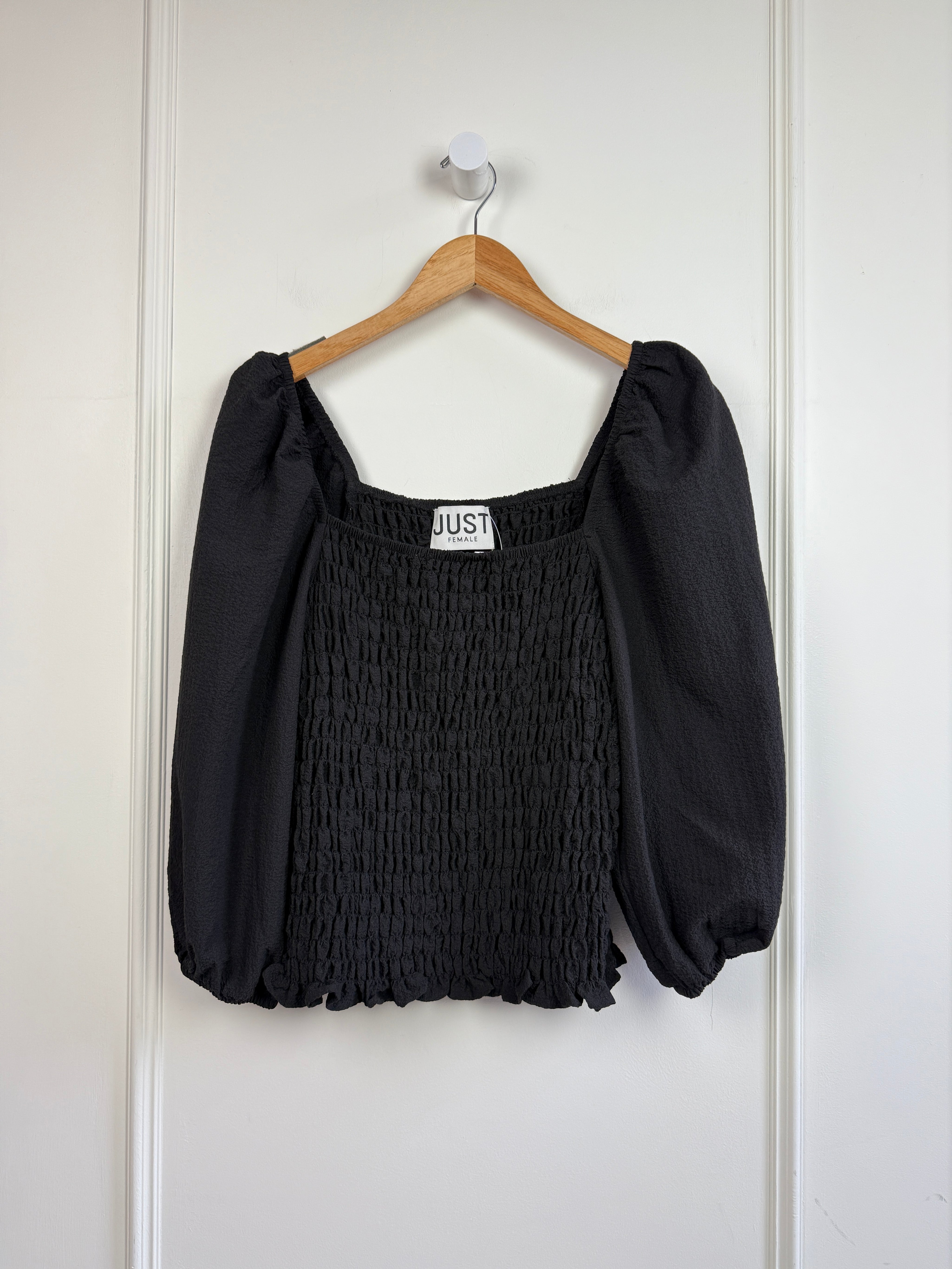 Just Female Black Smocked Tee (L)