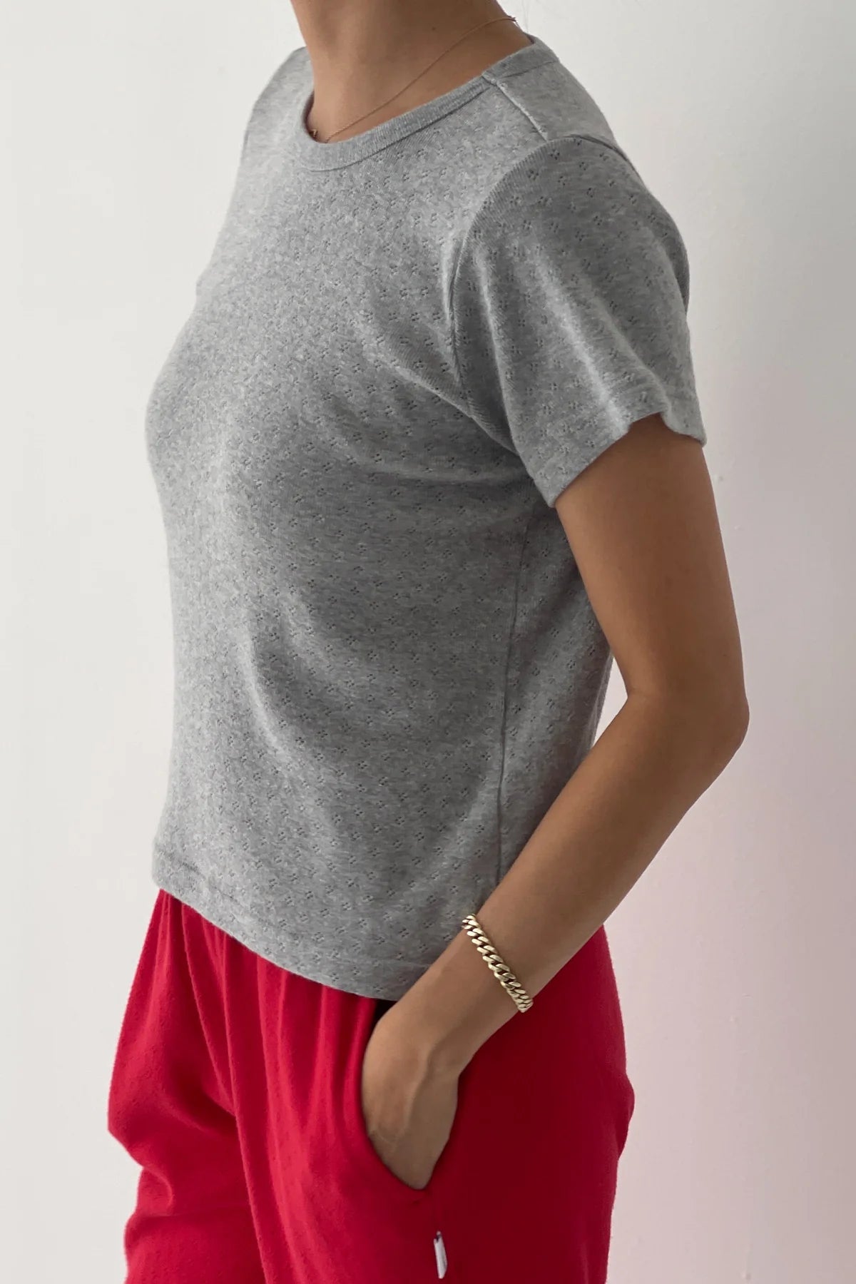 Le Bon Shoppe - Pointelle Babe Tee | Melange Grey