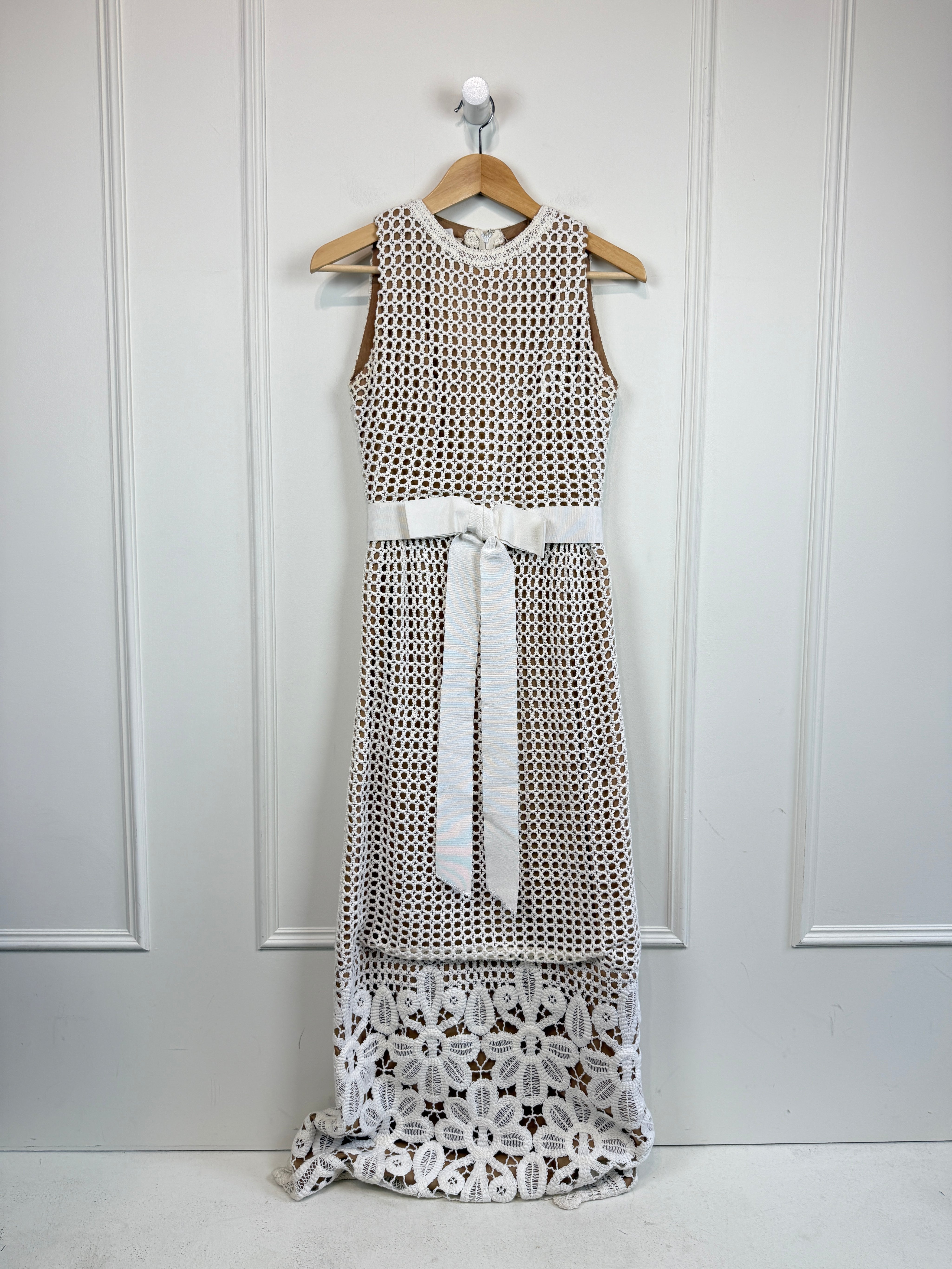Vintage Pat Sandler White Crochet Dress (XS)