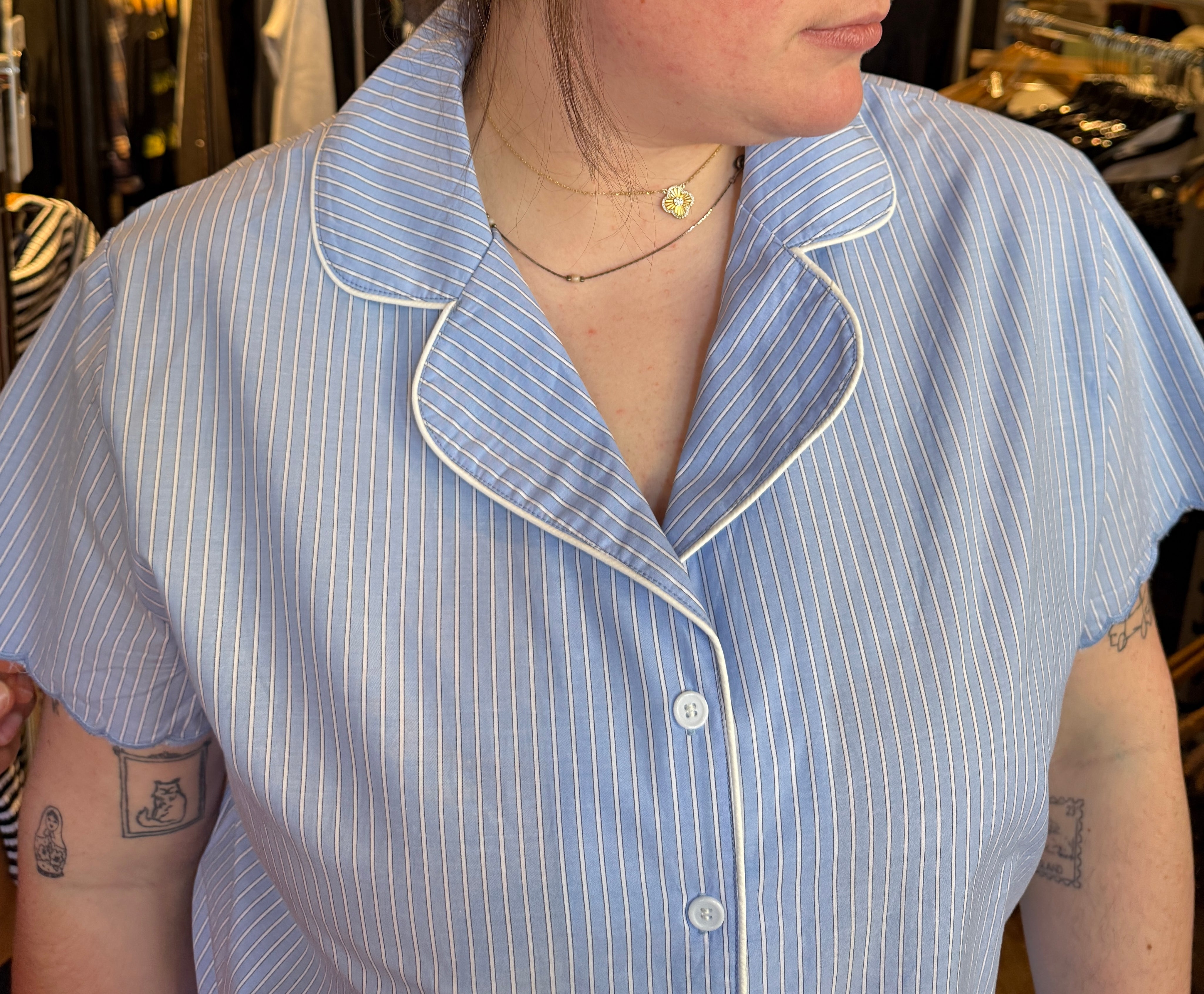 Scalloped Stripe Pant Set | Blue