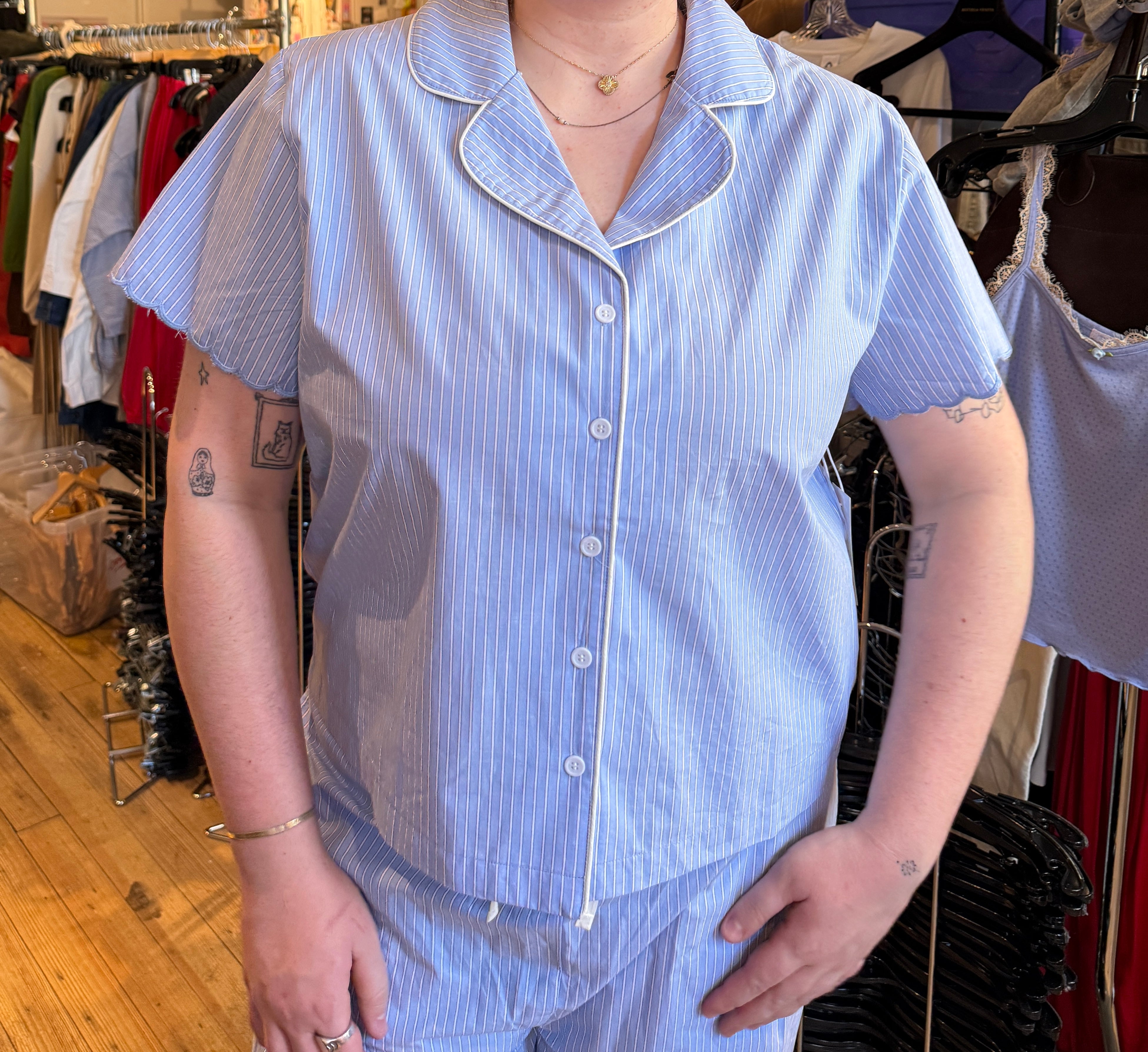 Scalloped Stripe Pant Set | Blue