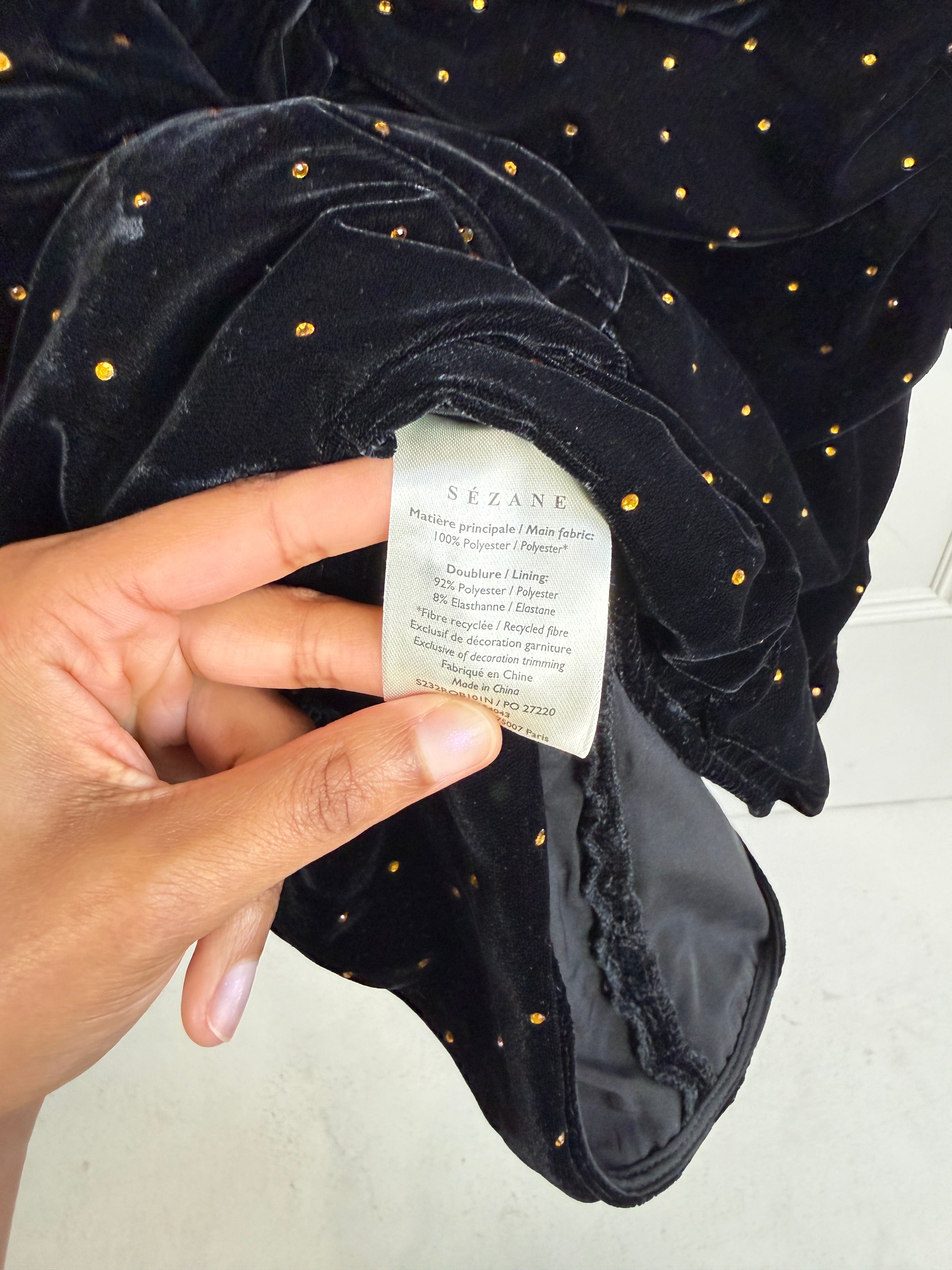 Sezane Black Velvet Yseult Dress (10/L)