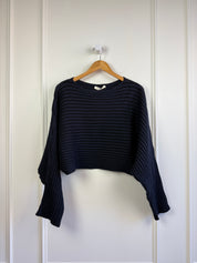 6397 Navy Cropped Ribbed Sweater (M)