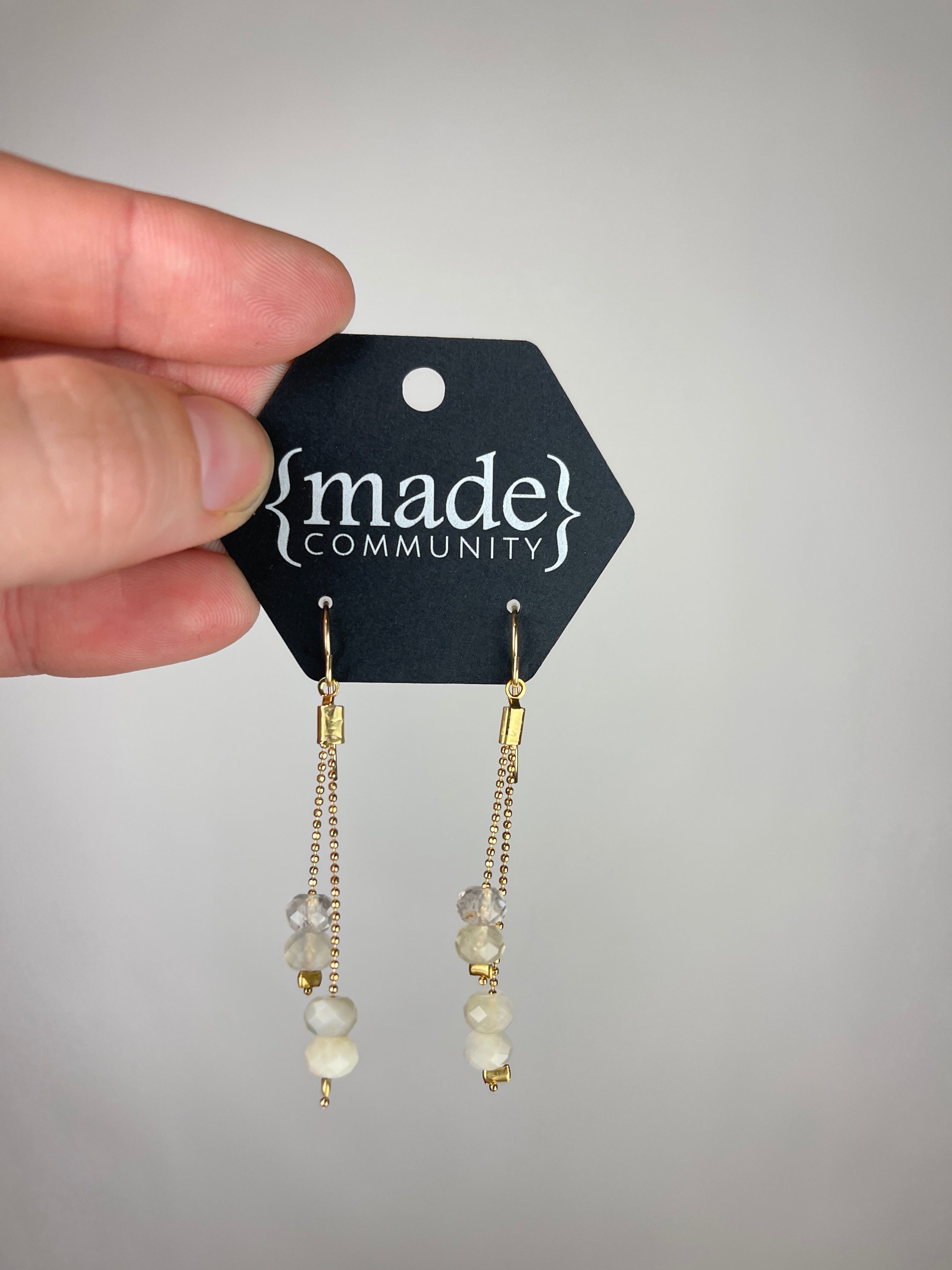 {made} community - Beaded Dangle Earring | White
