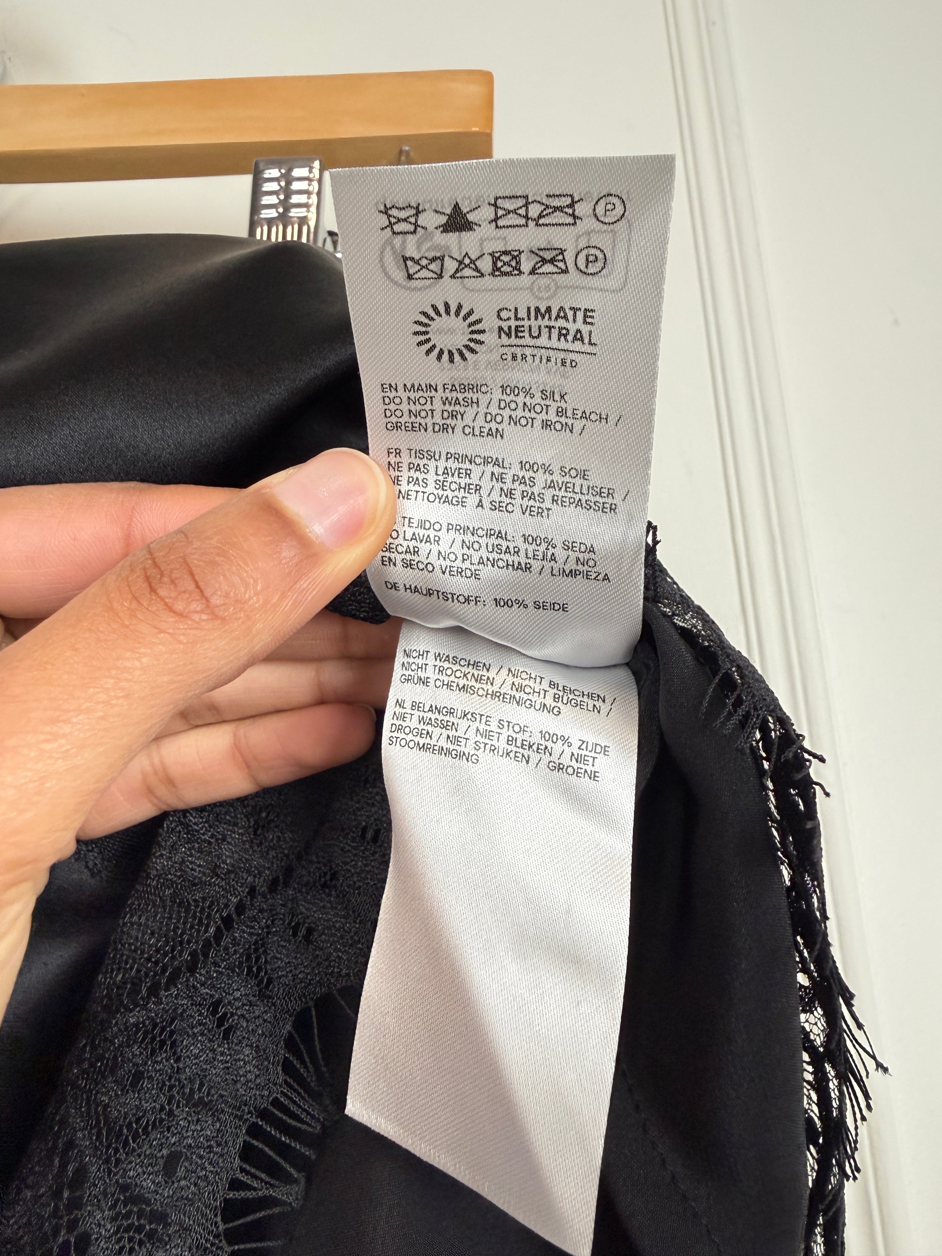 Reformation Black Silk Lace Hem Mini Skirt (XL)