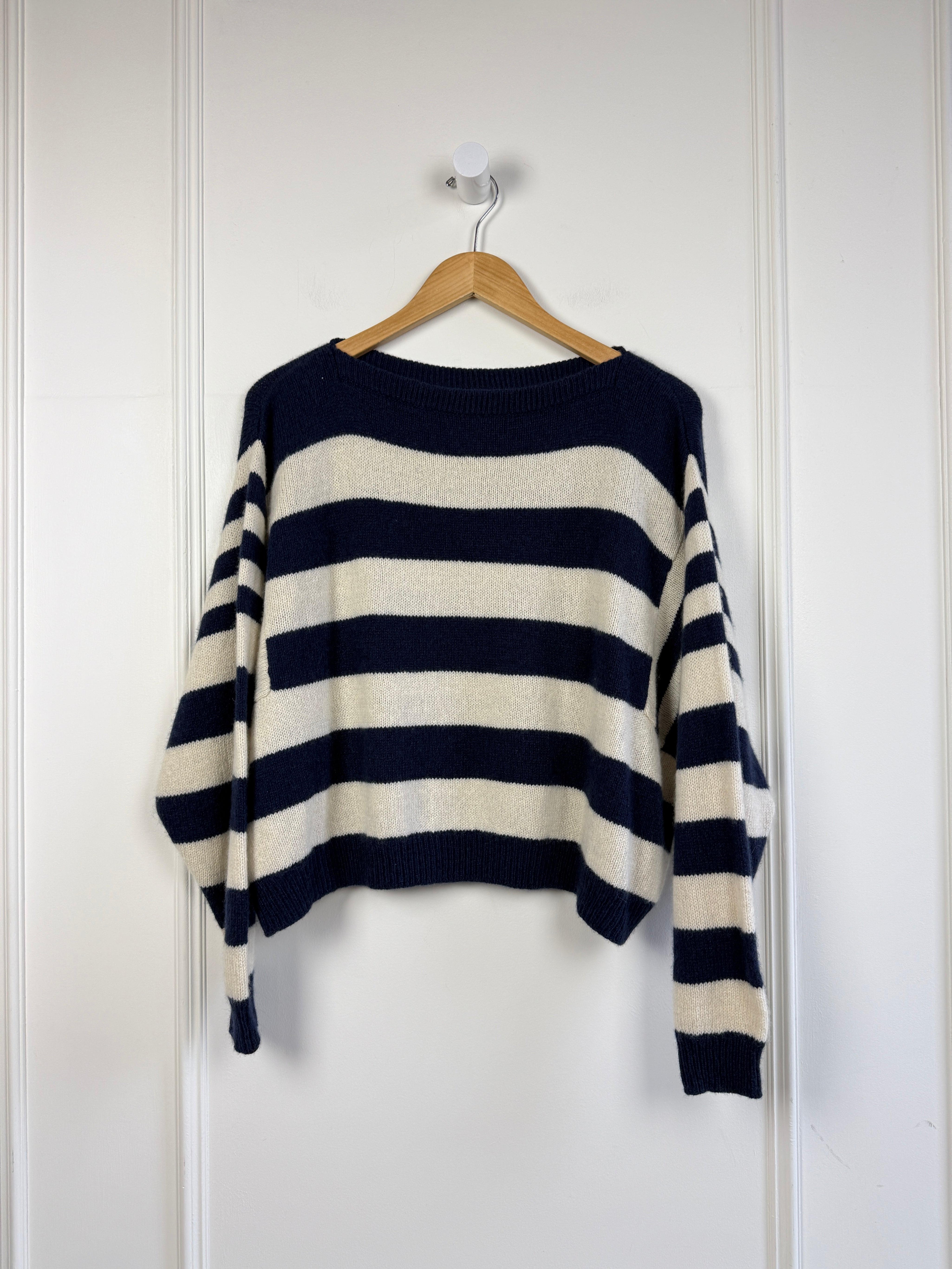 Suzie Kondi Navy Striped Cashmere Sweater (OS)