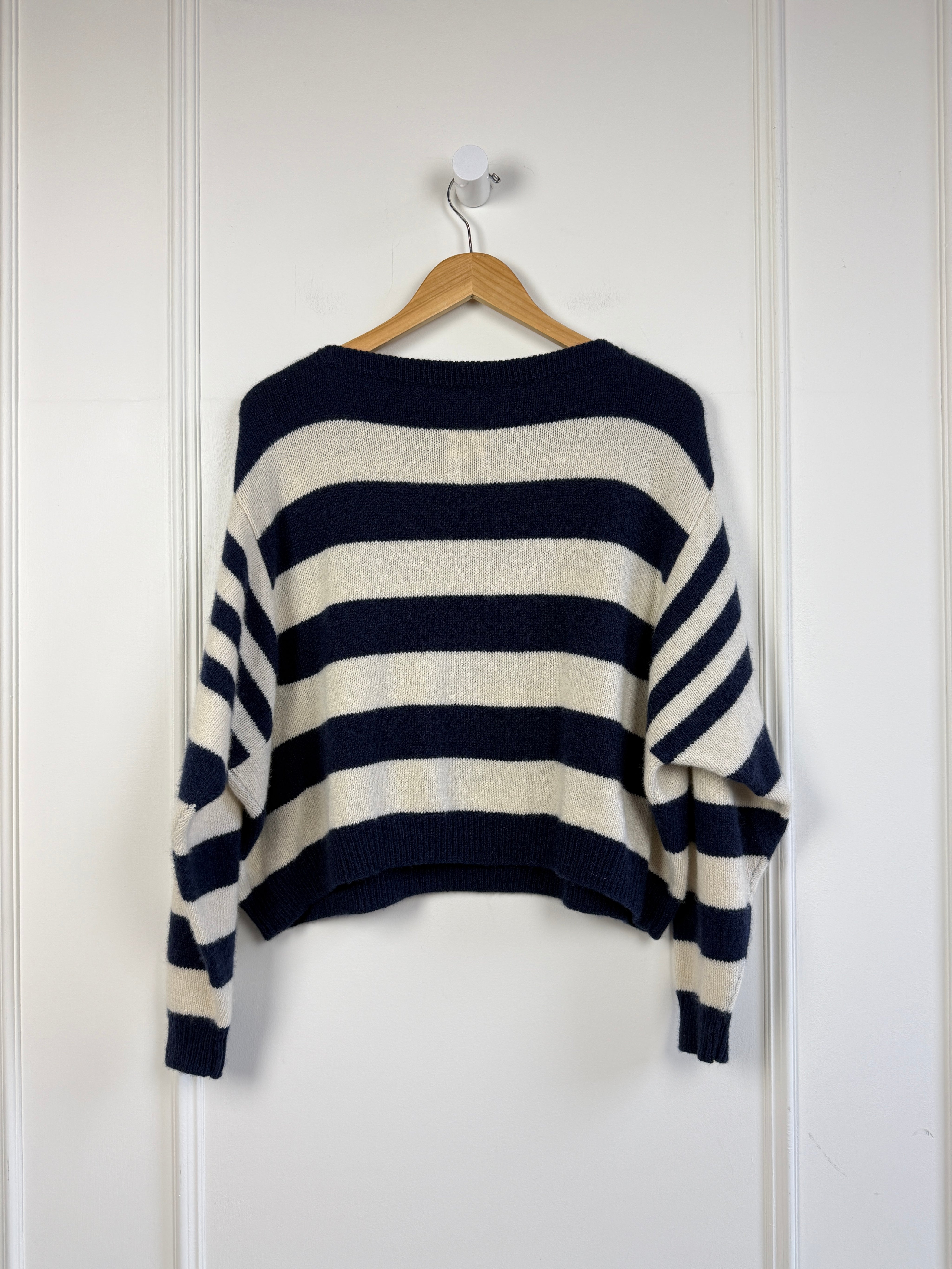 Suzie Kondi Navy Striped Cashmere Sweater (OS)