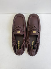 Miu Miu Ruches Nappa Leather Loafers in Briarwood (39)